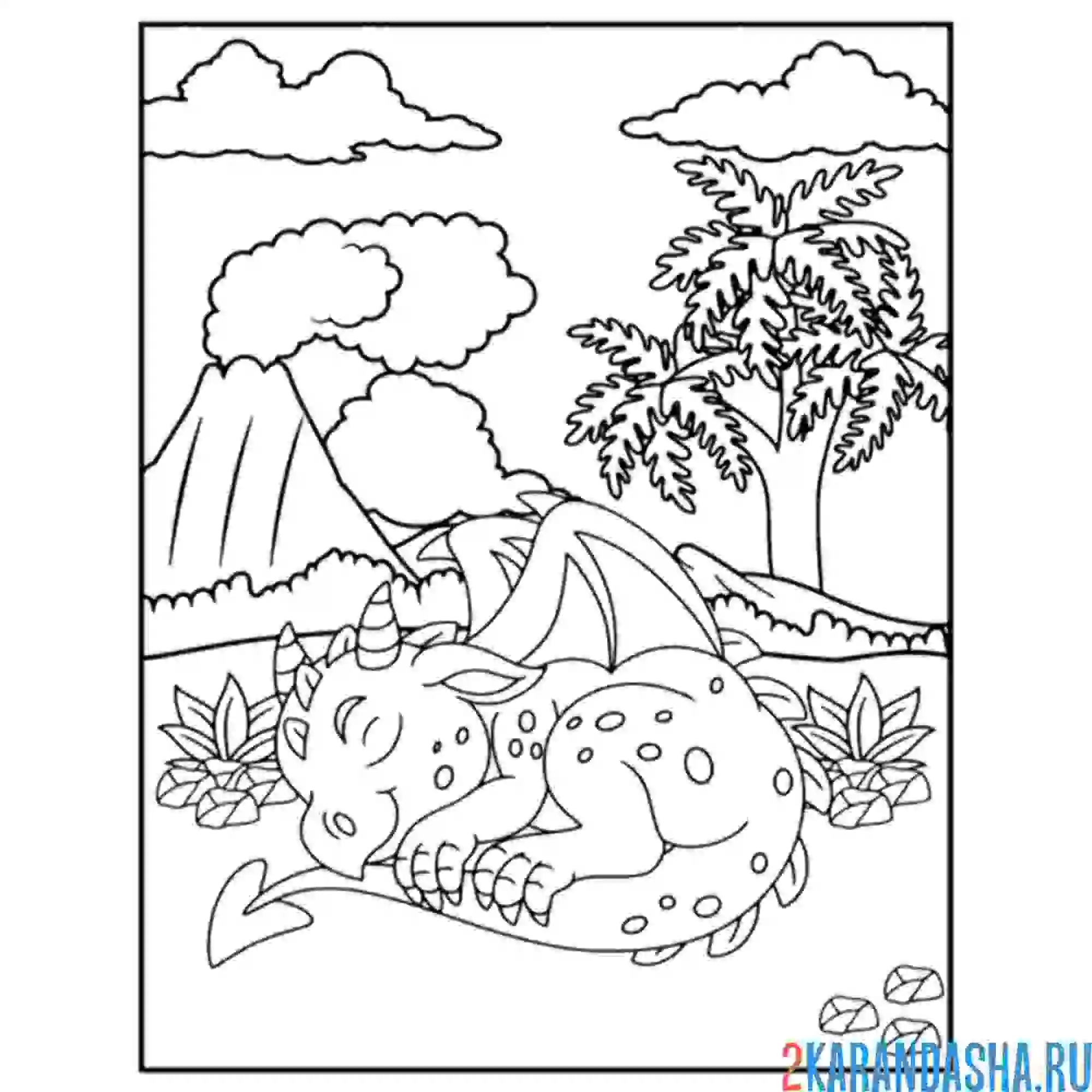 Раскраска дракон спит