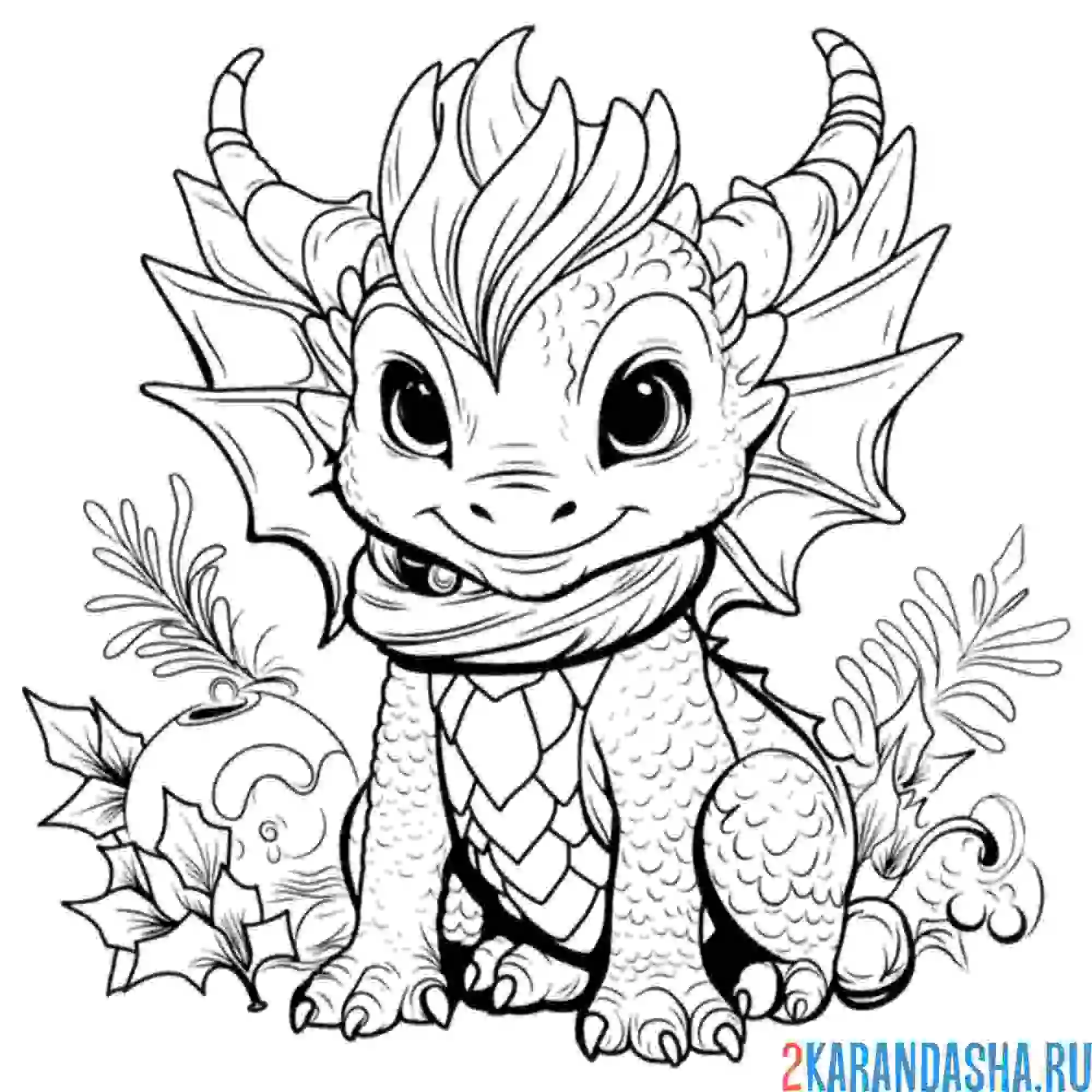 Раскраска дракон в шарфе