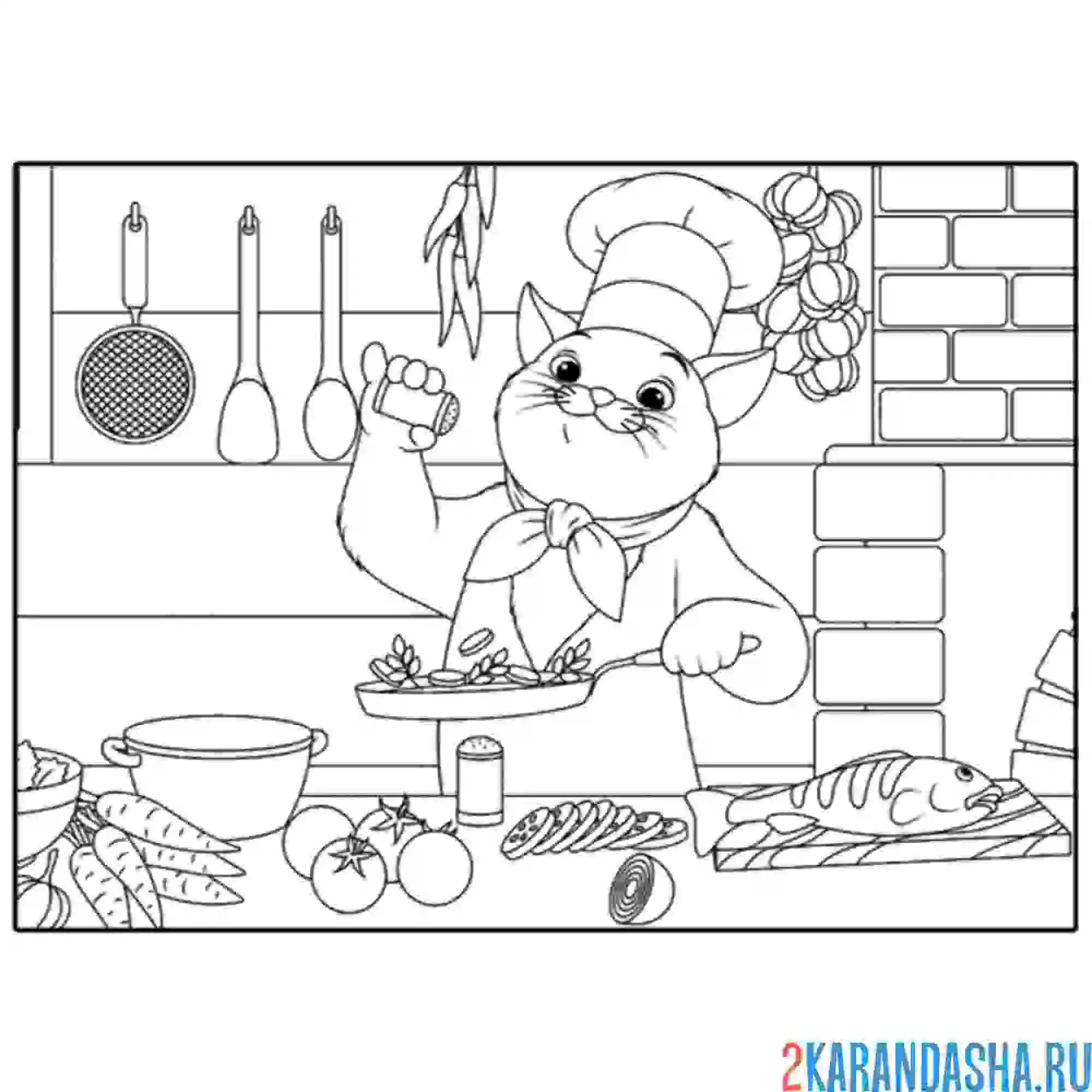 Раскраска кот-повар