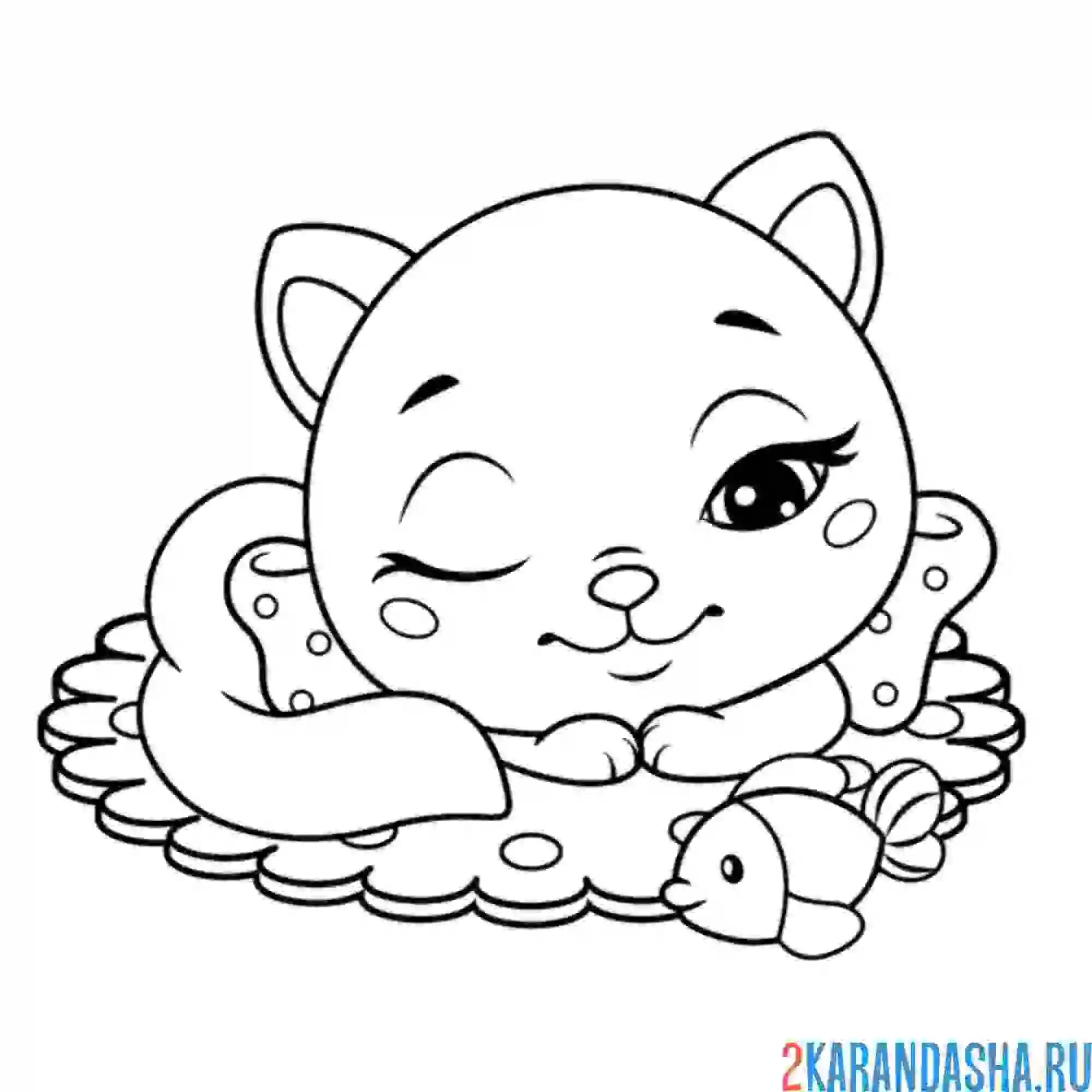 Раскраска кошка на коврике