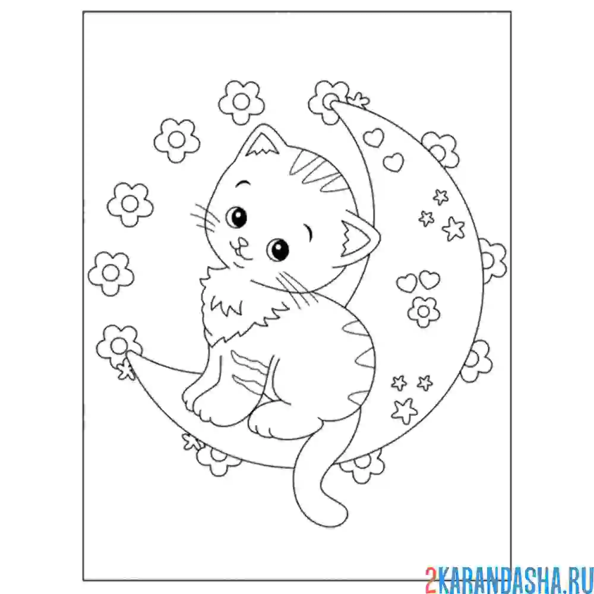 Раскраска кот на луне