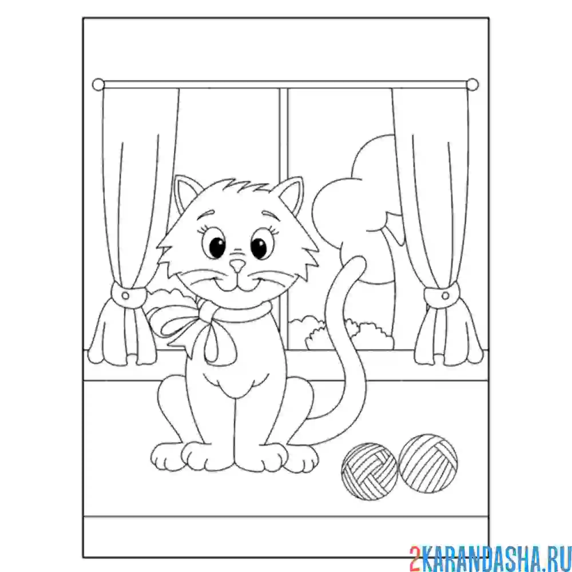 Раскраска кот у окна