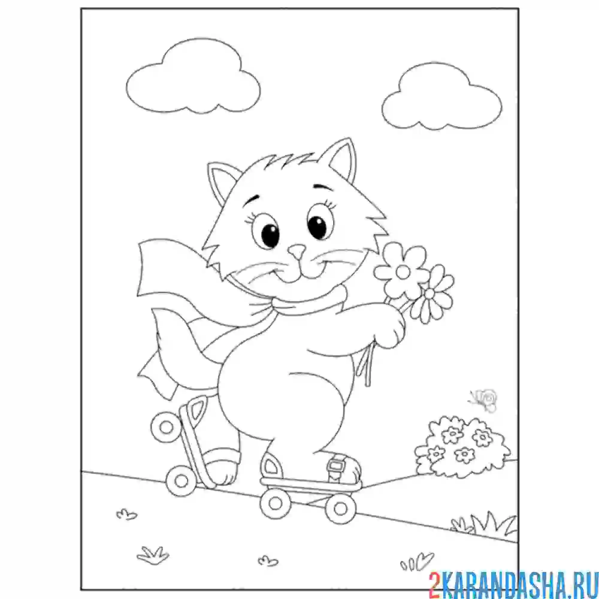 Раскраска котик на роликах