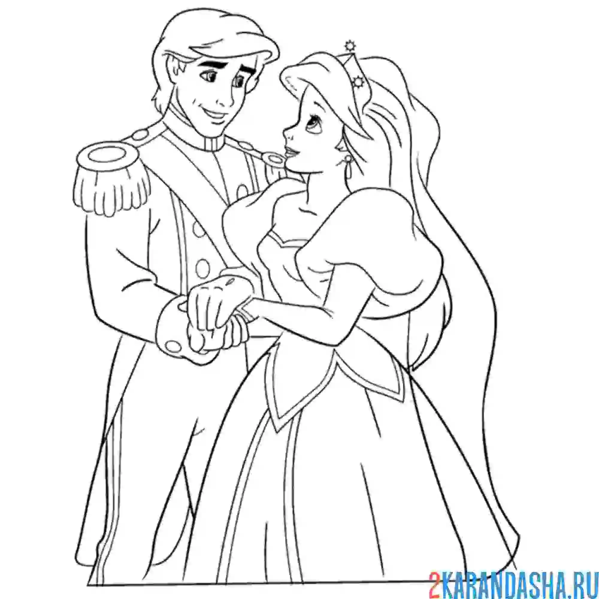 Раскраска принц и русалочка ариэль свадьба