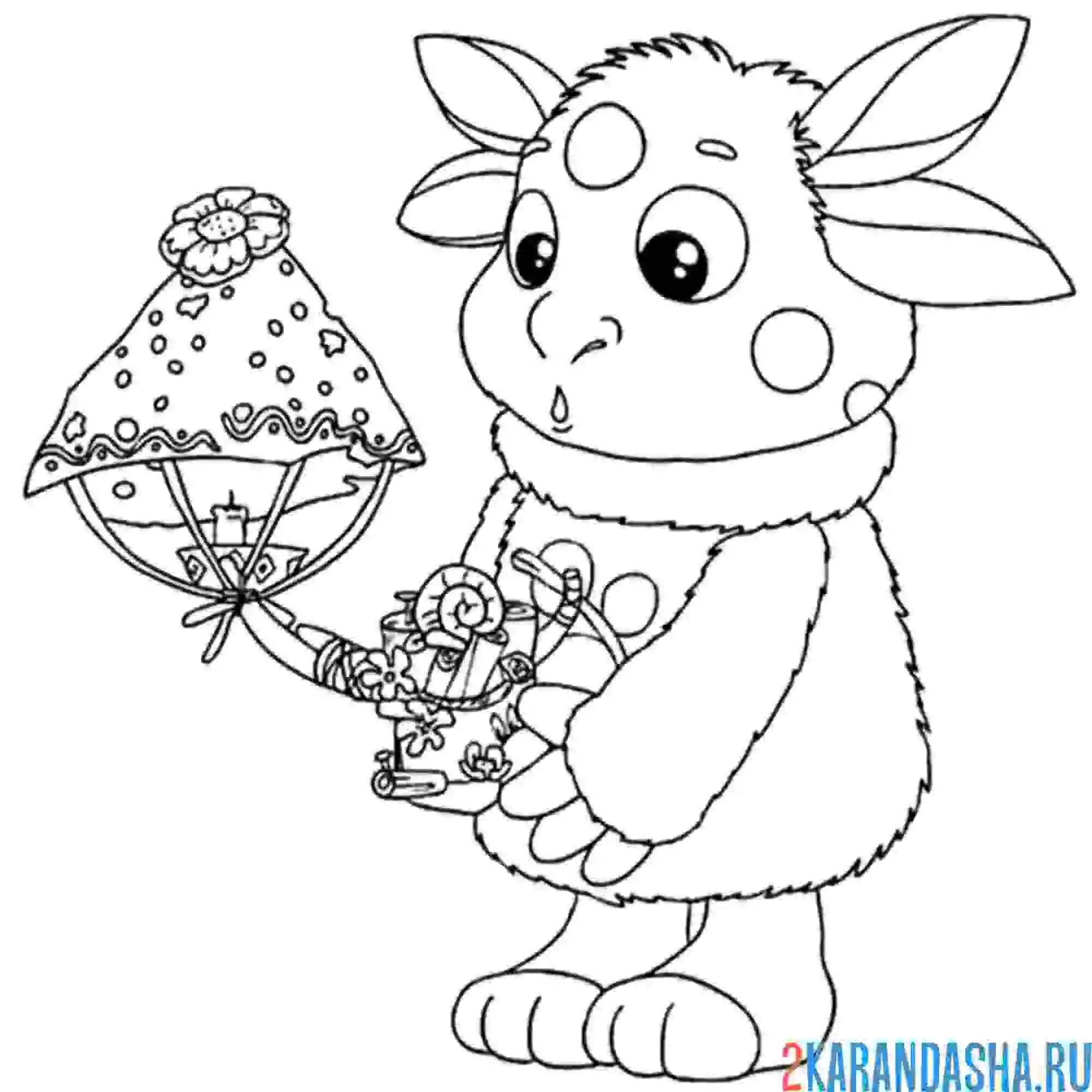 Раскраска лунтик и светильник