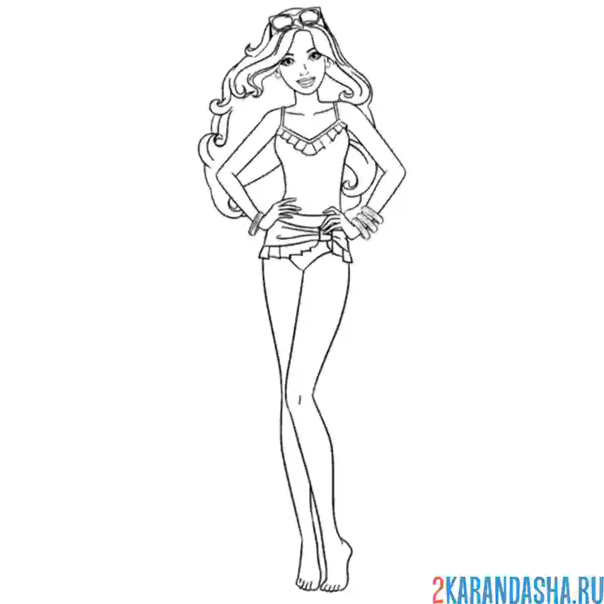 Раскраска барби в купальнике позирует
