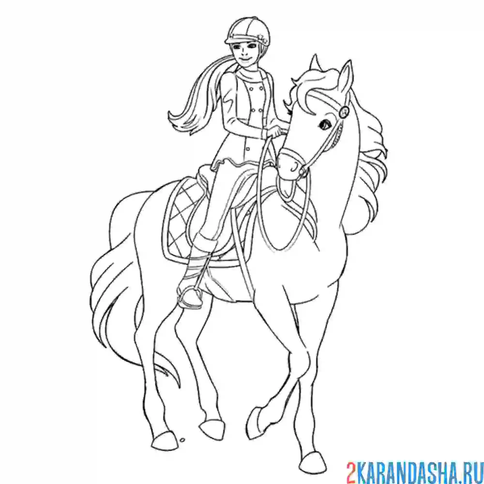 Раскраска барби верховая езда