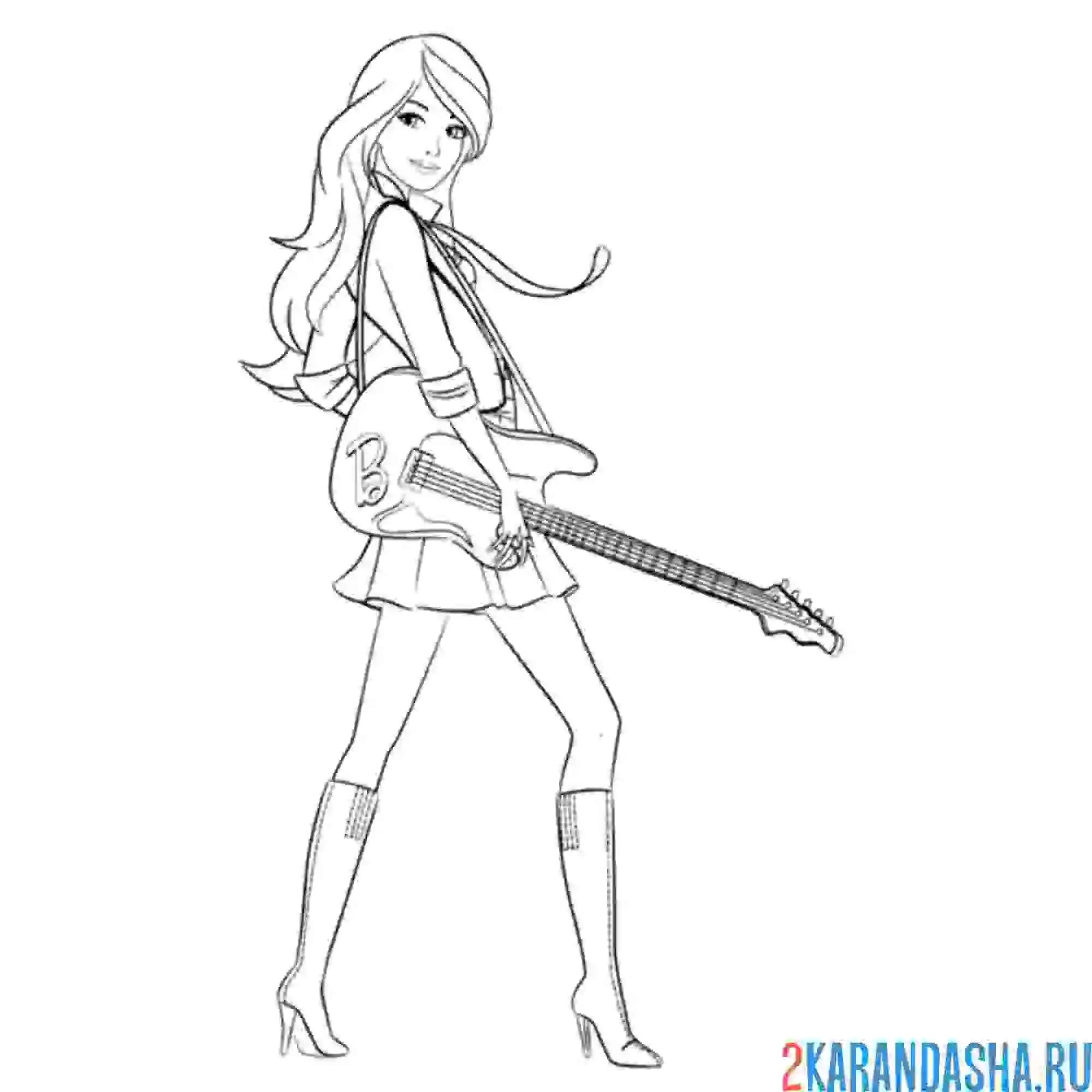 Раскраска барби с гитарой