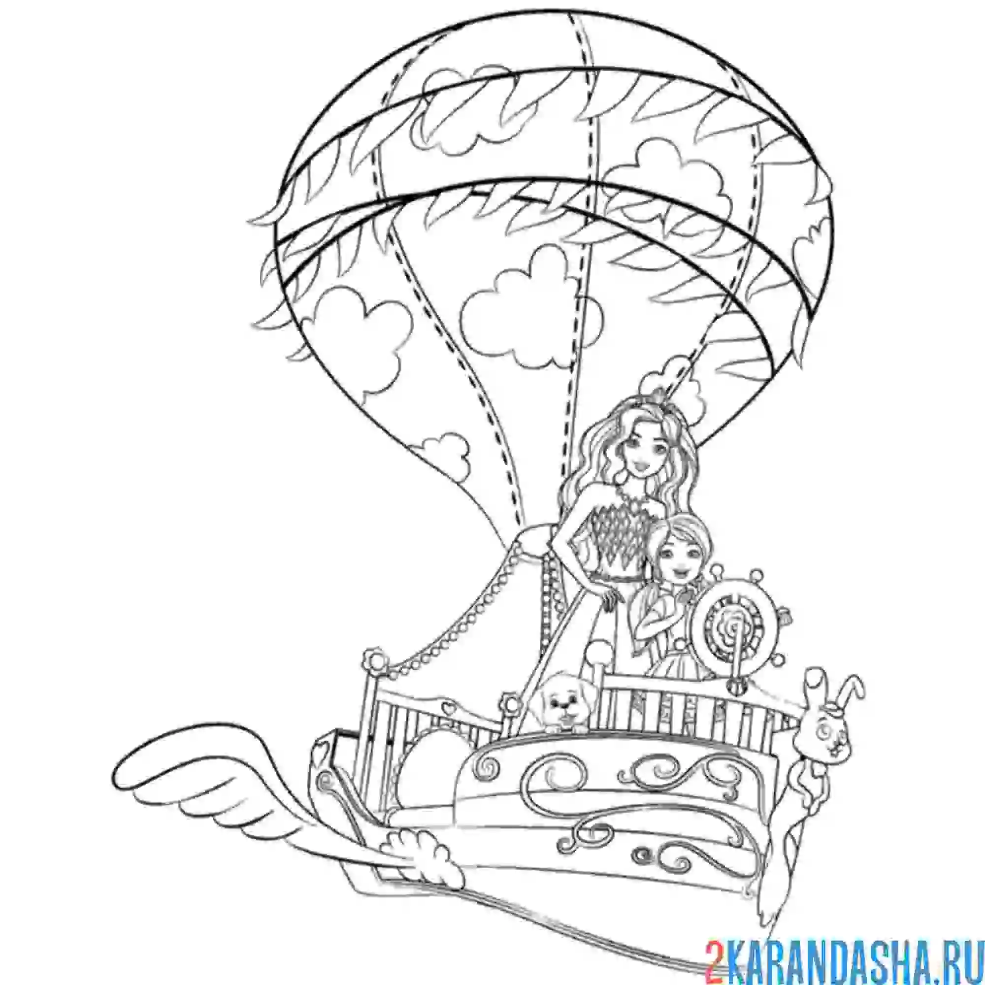 Раскраска барби на волшебном корабле