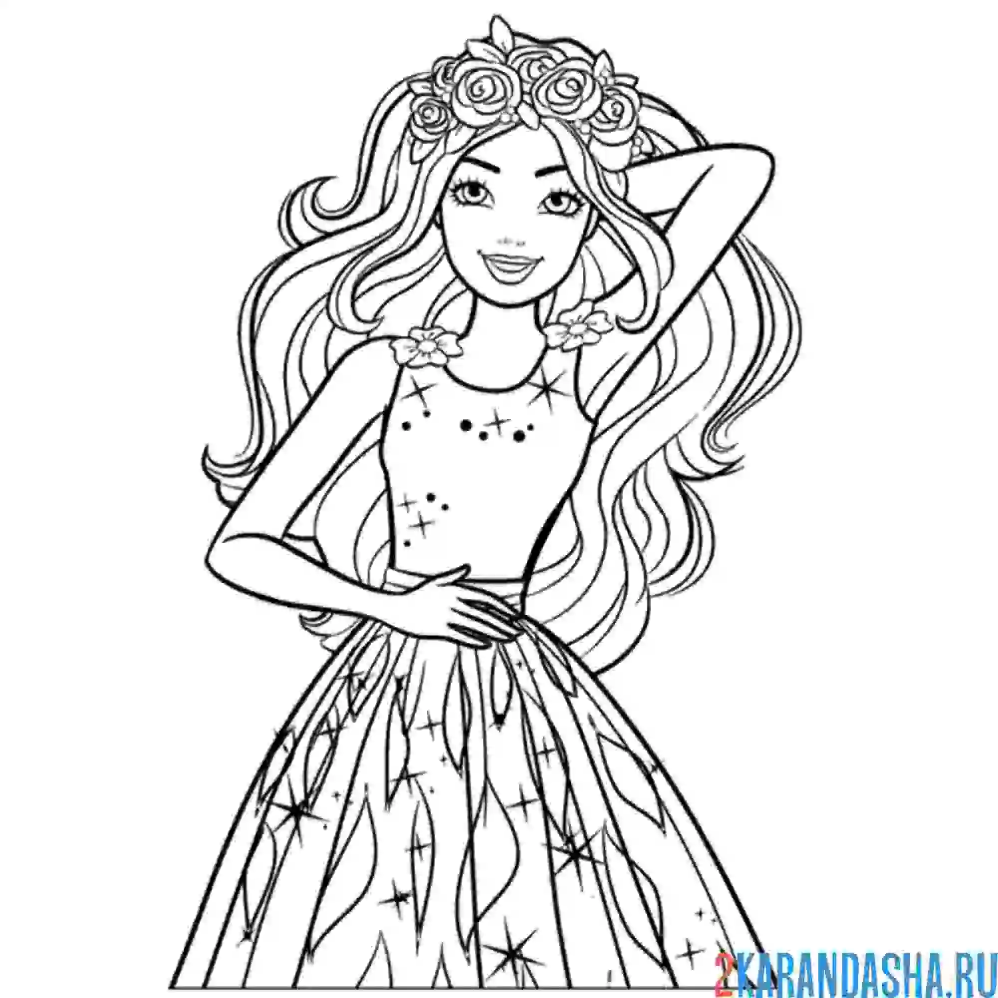 Раскраска барби принцесса в платье