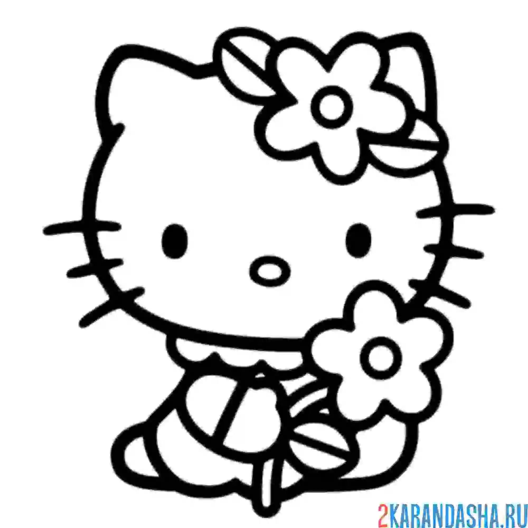 Раскраска хелло китти с цветочком