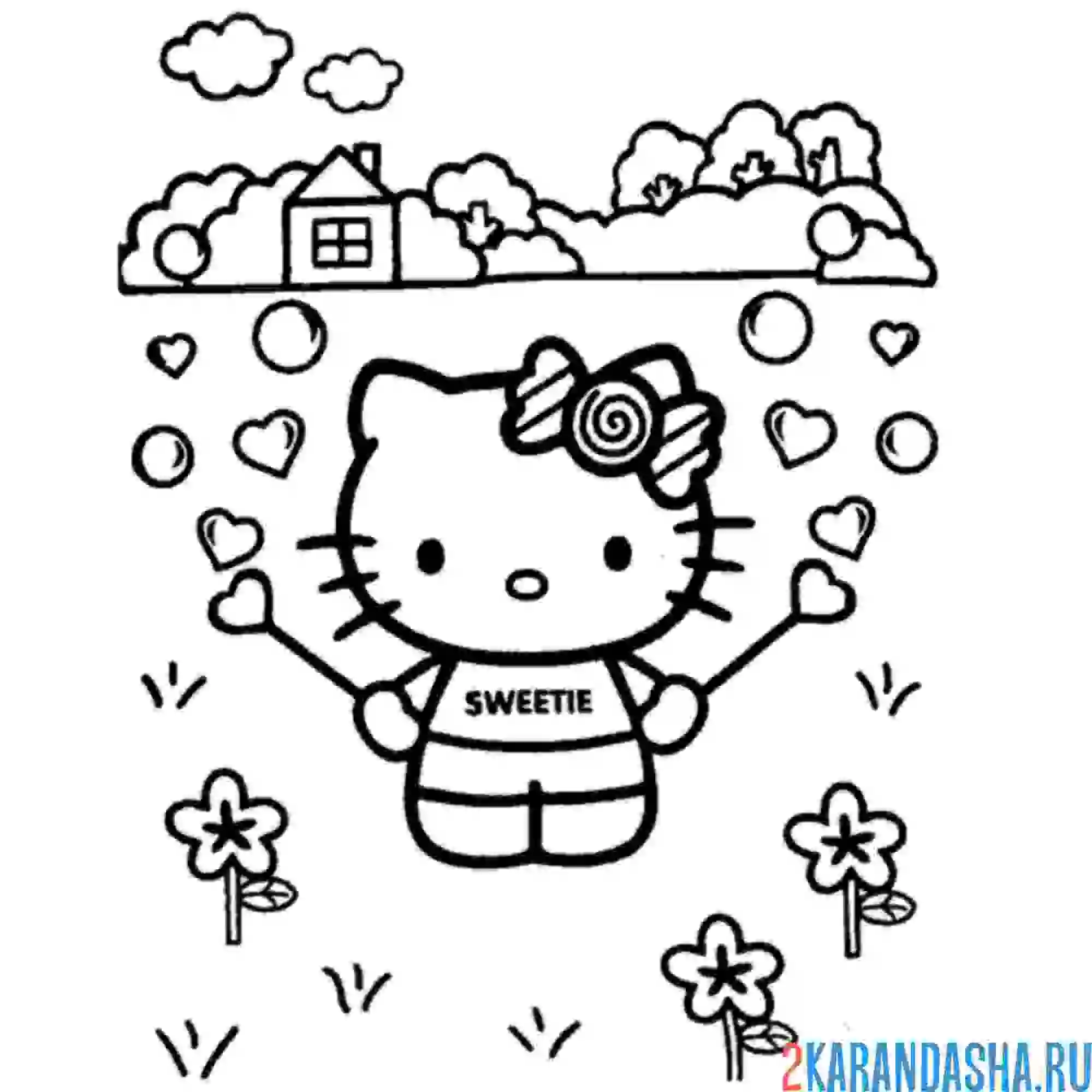 Раскраска китти и мыльные пузыри