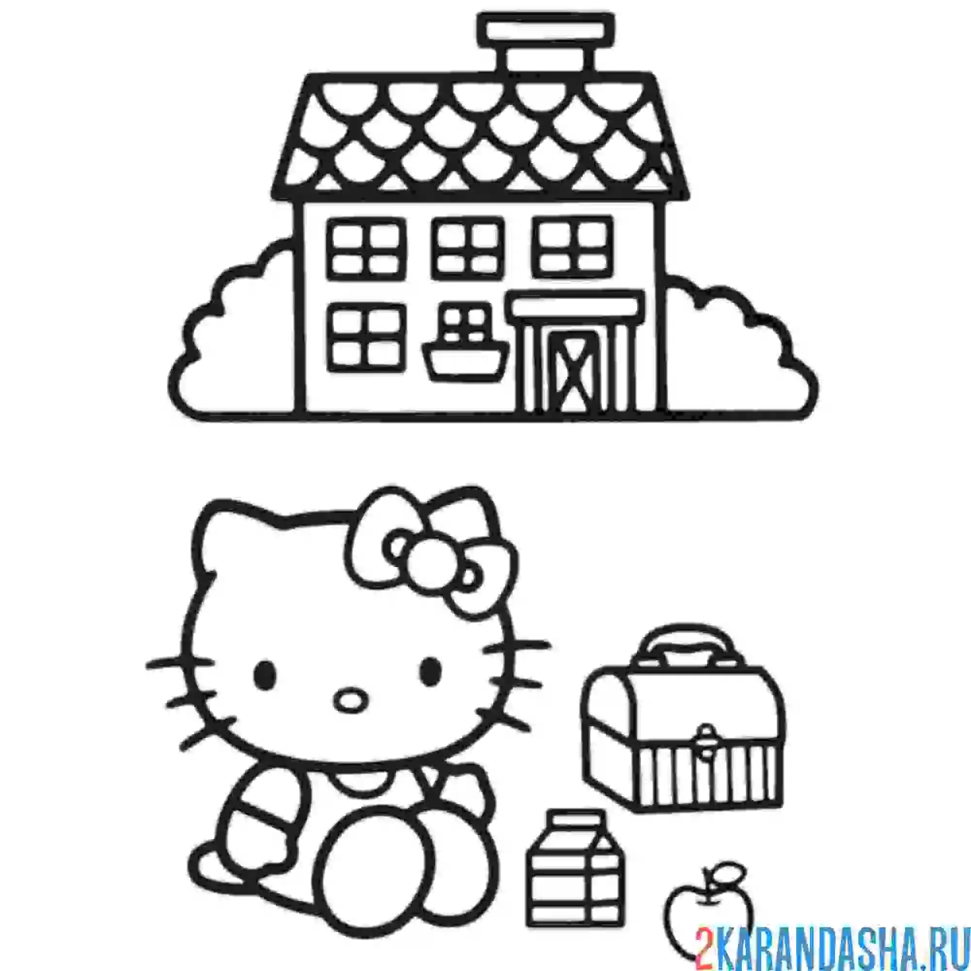 Раскраска китти завтракает