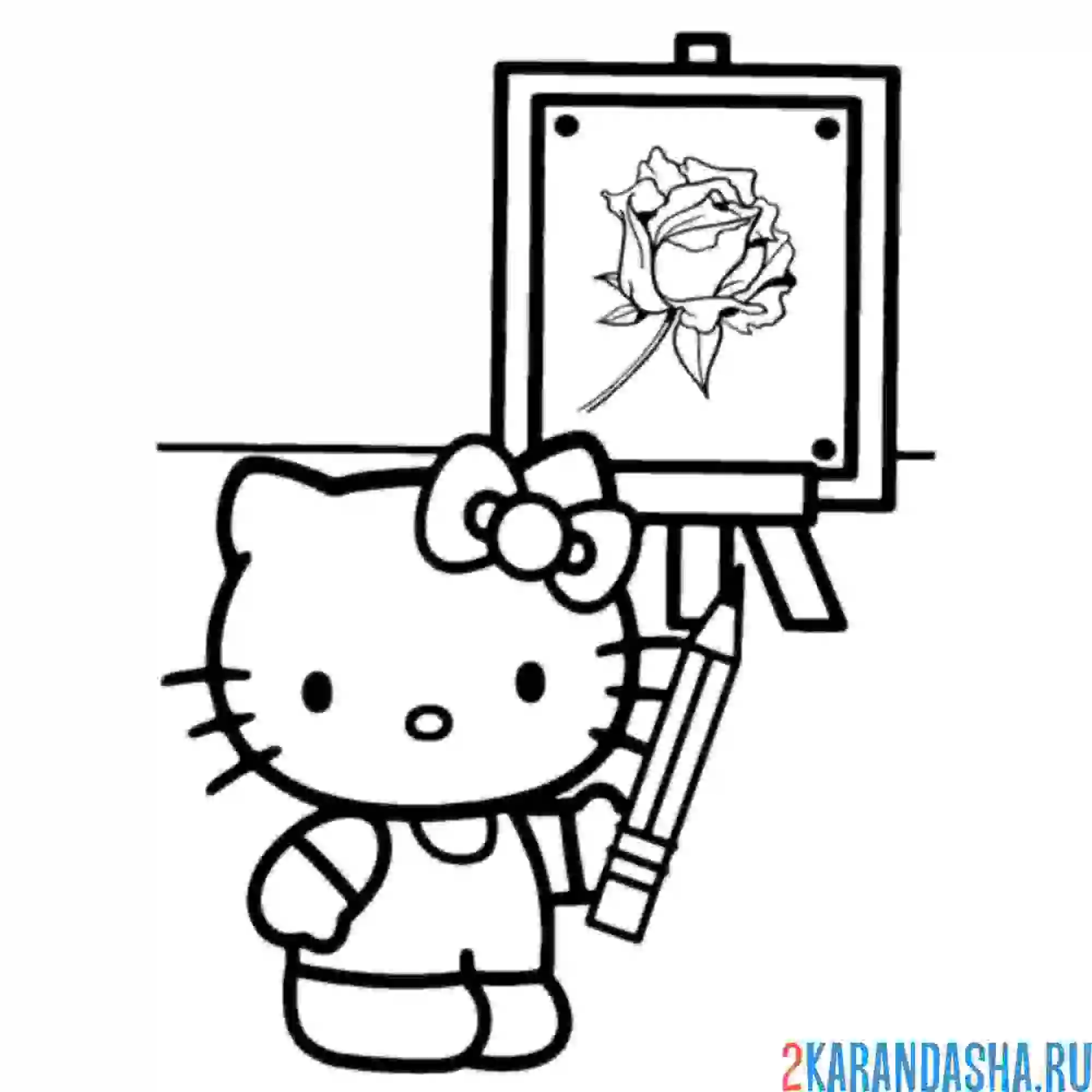Раскраска китти рисует