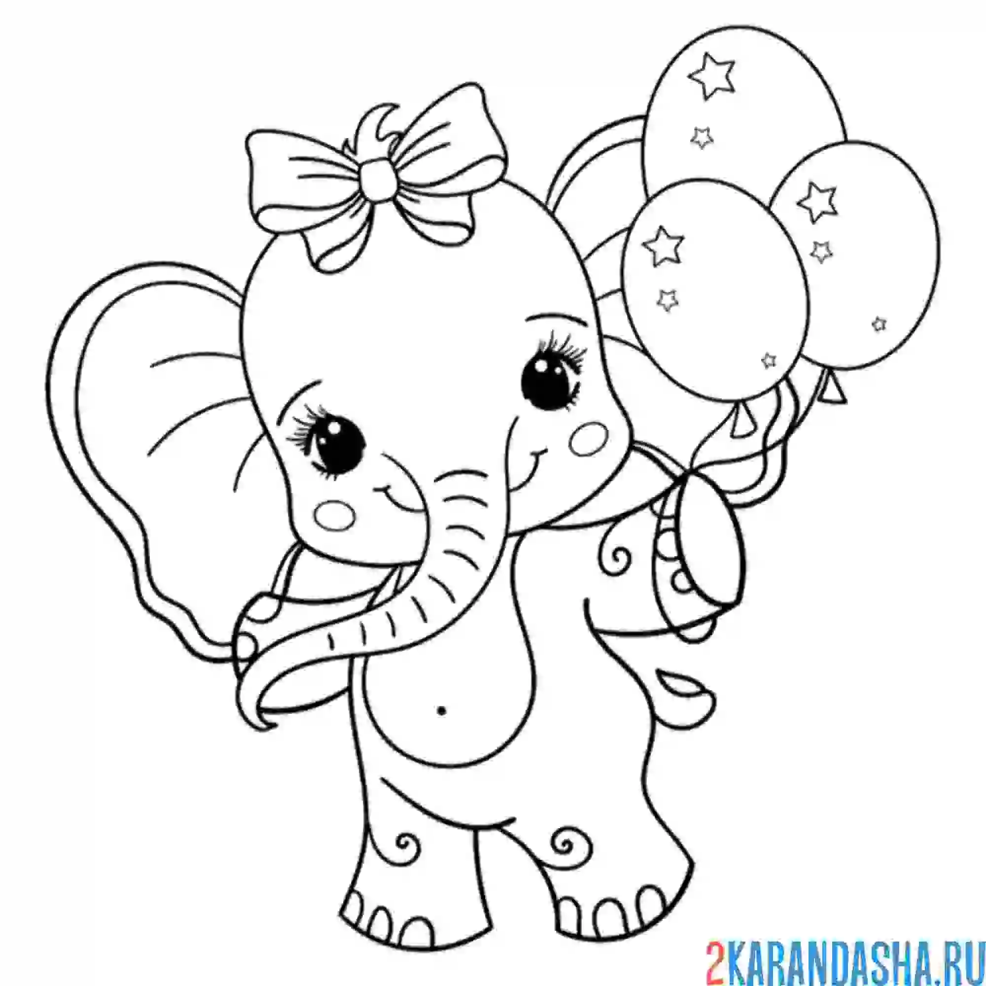 Раскраска слоник девочка с шарами