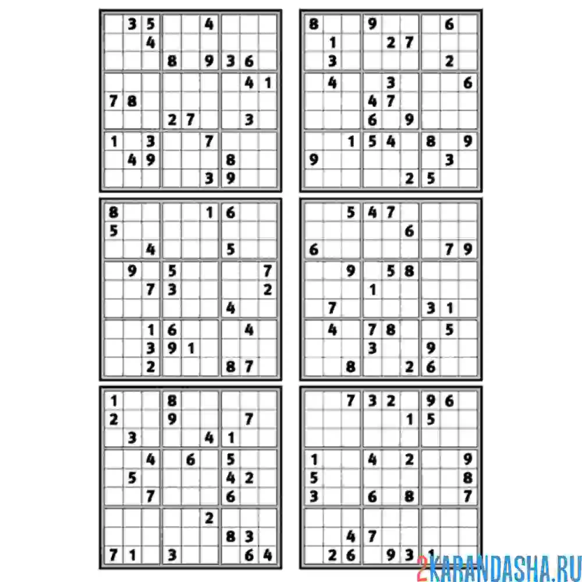 Раскраска много судоку на листе а4 средние