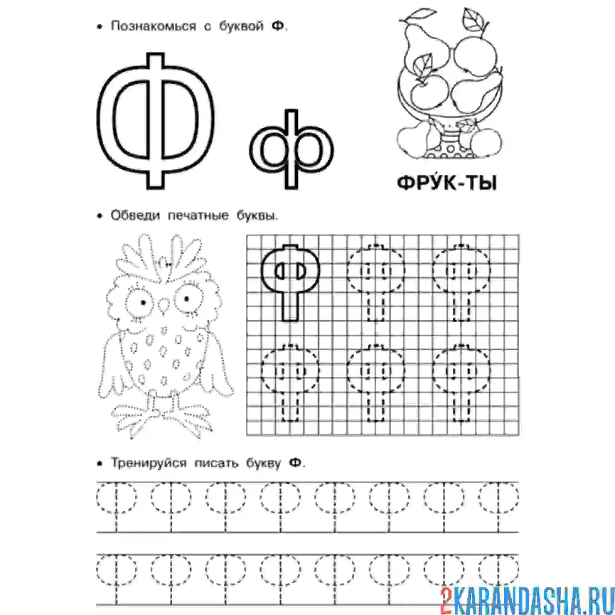 Раскраска обведи по клеткам букву ф пропись