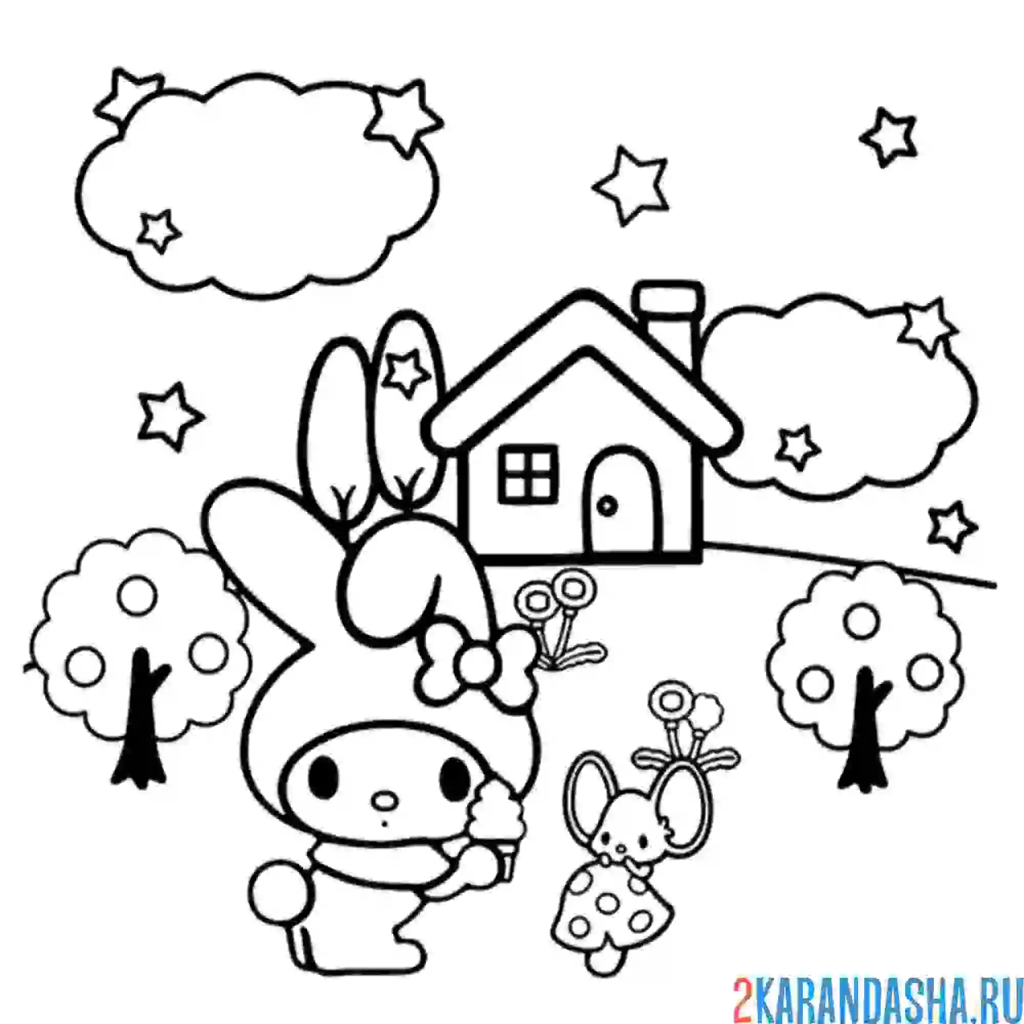 Раскраска май мелоди у домика