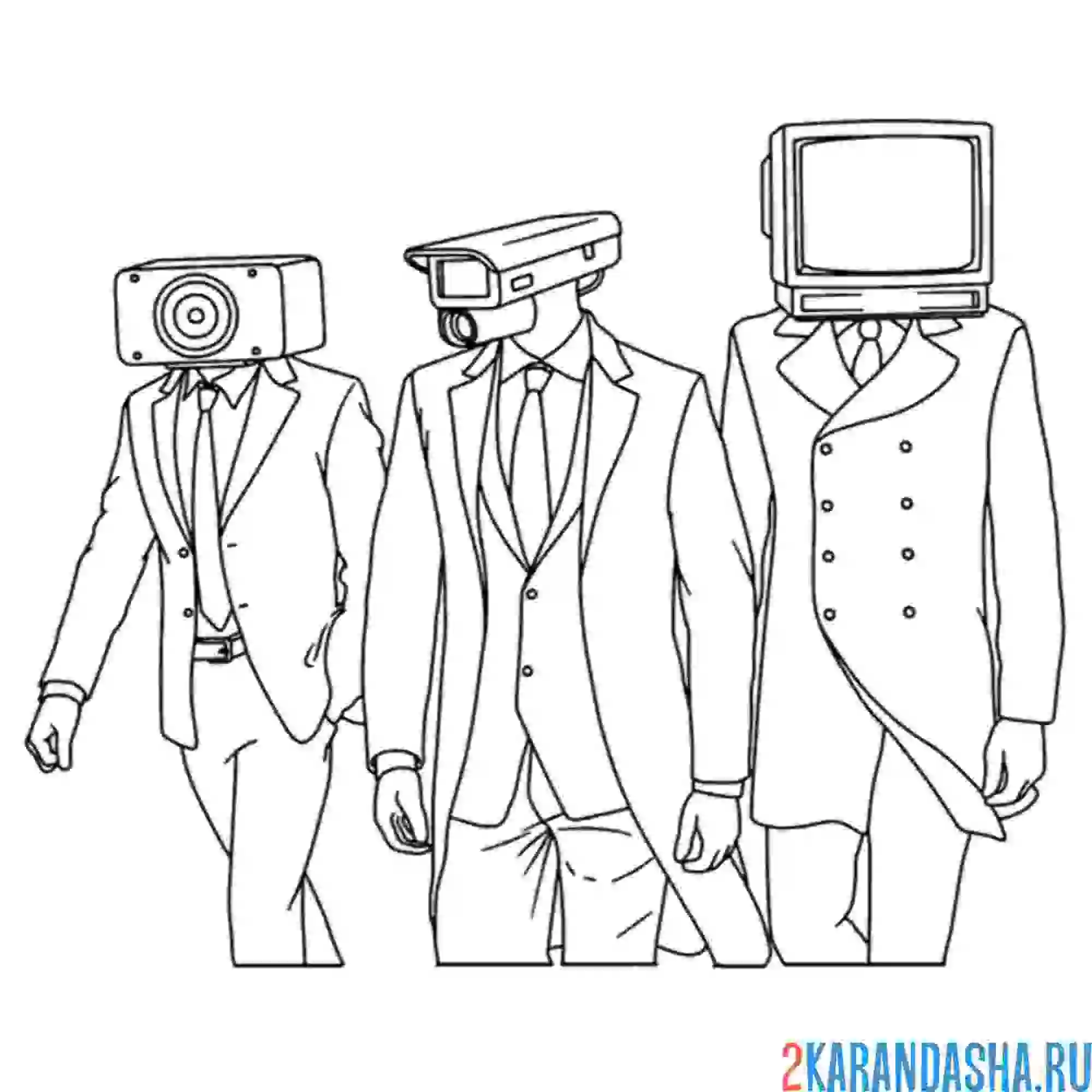 Раскраска тв-мэн камера-мэн и спикер-мэн