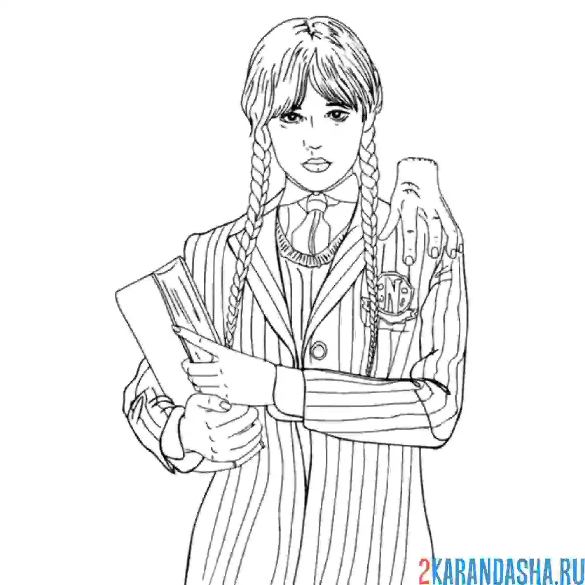 Раскраска венсдей и вещь