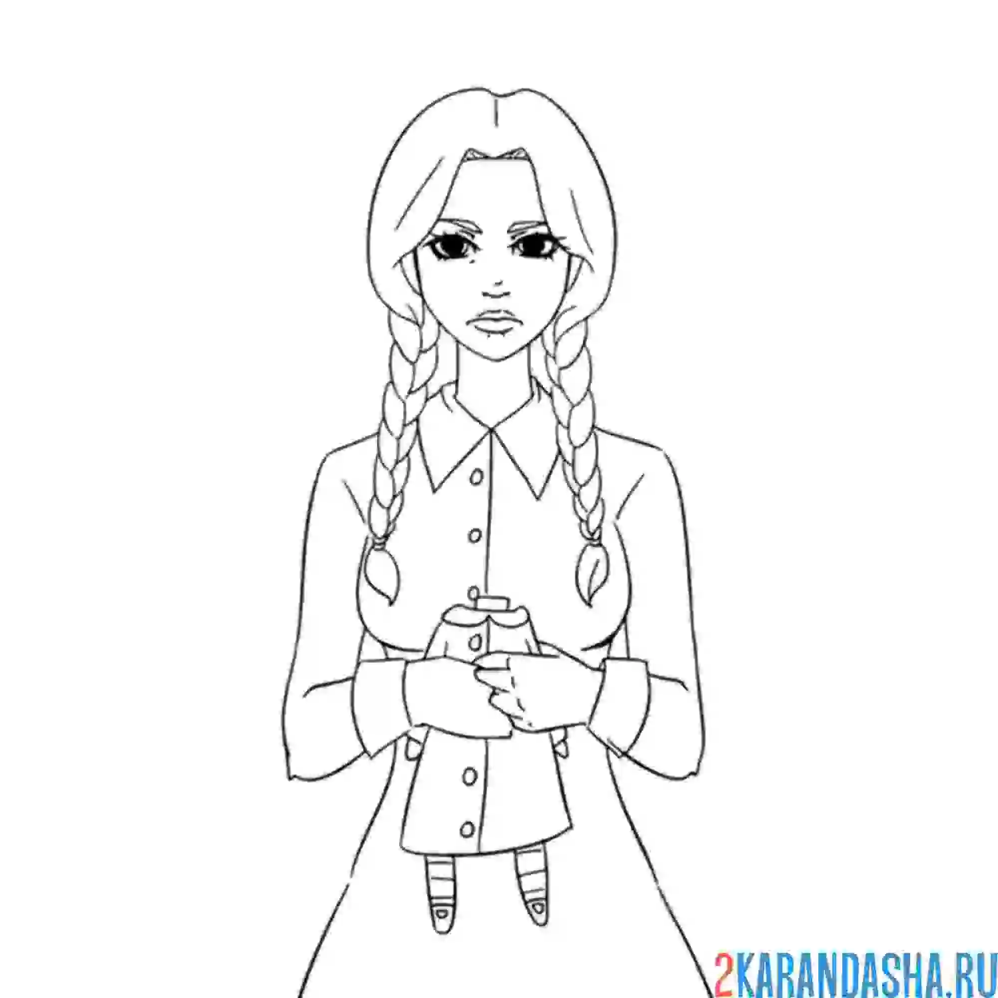 Раскраска венсдей и кукла