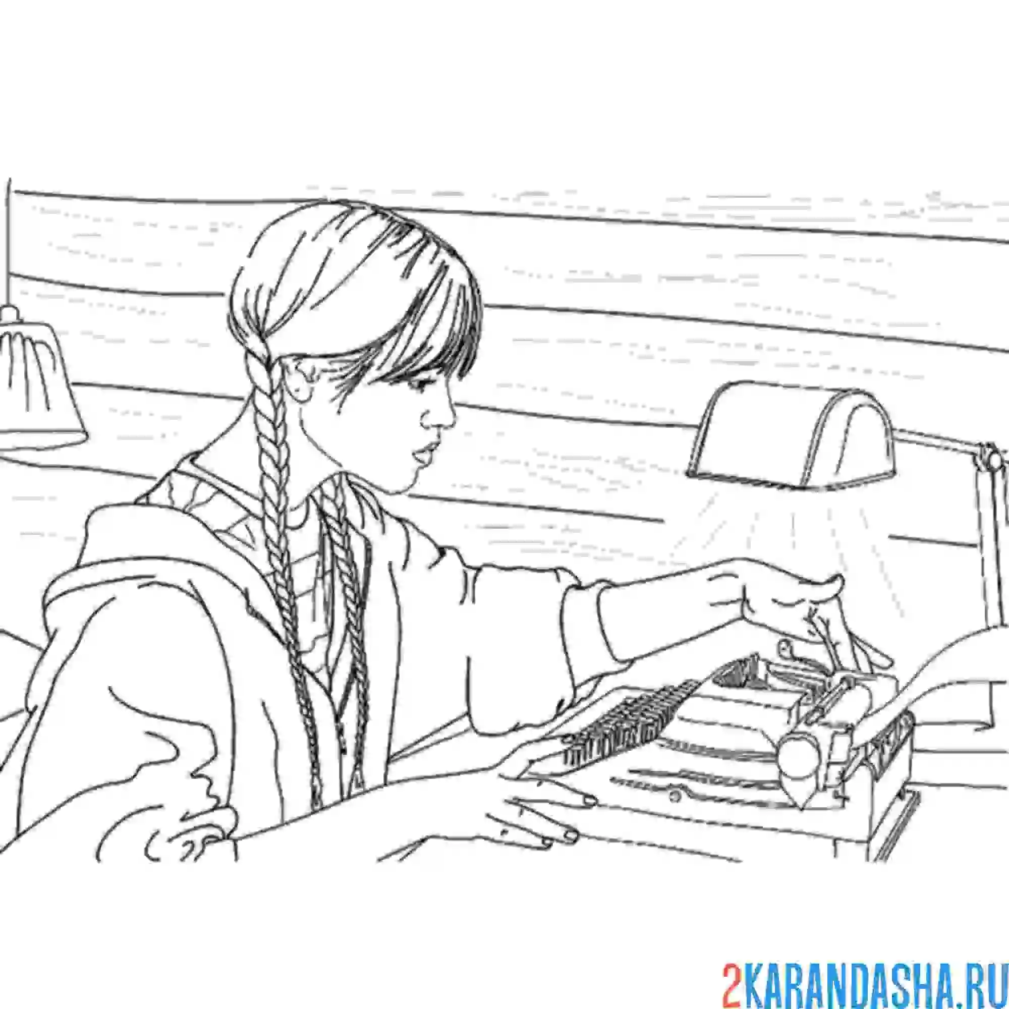 Раскраска венсдей печатает