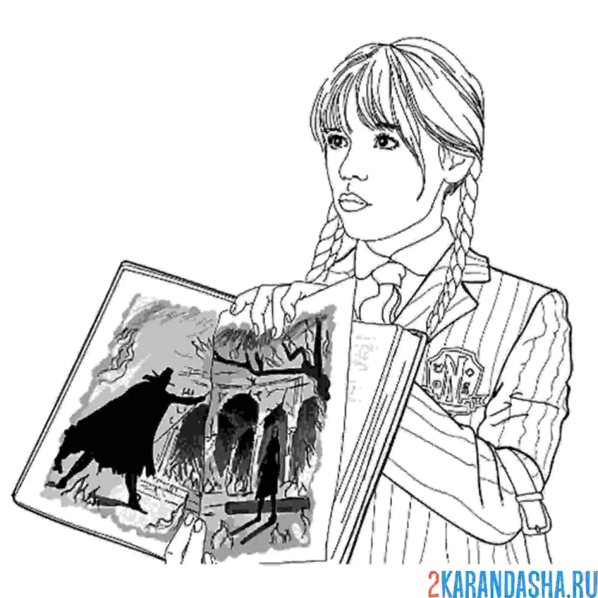 Раскраска венсдей и книга