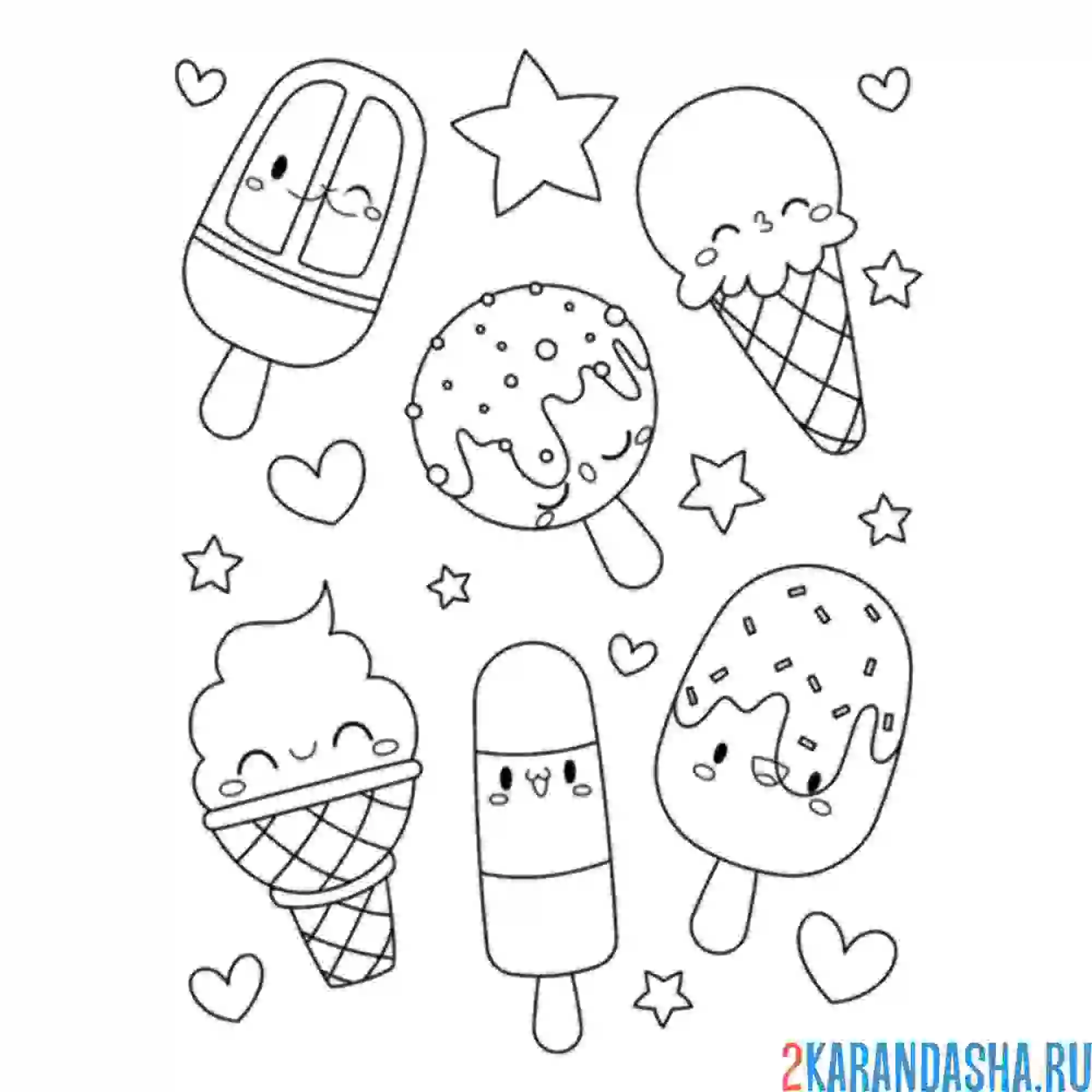 Раскраска мороженое на палочке и в рожке