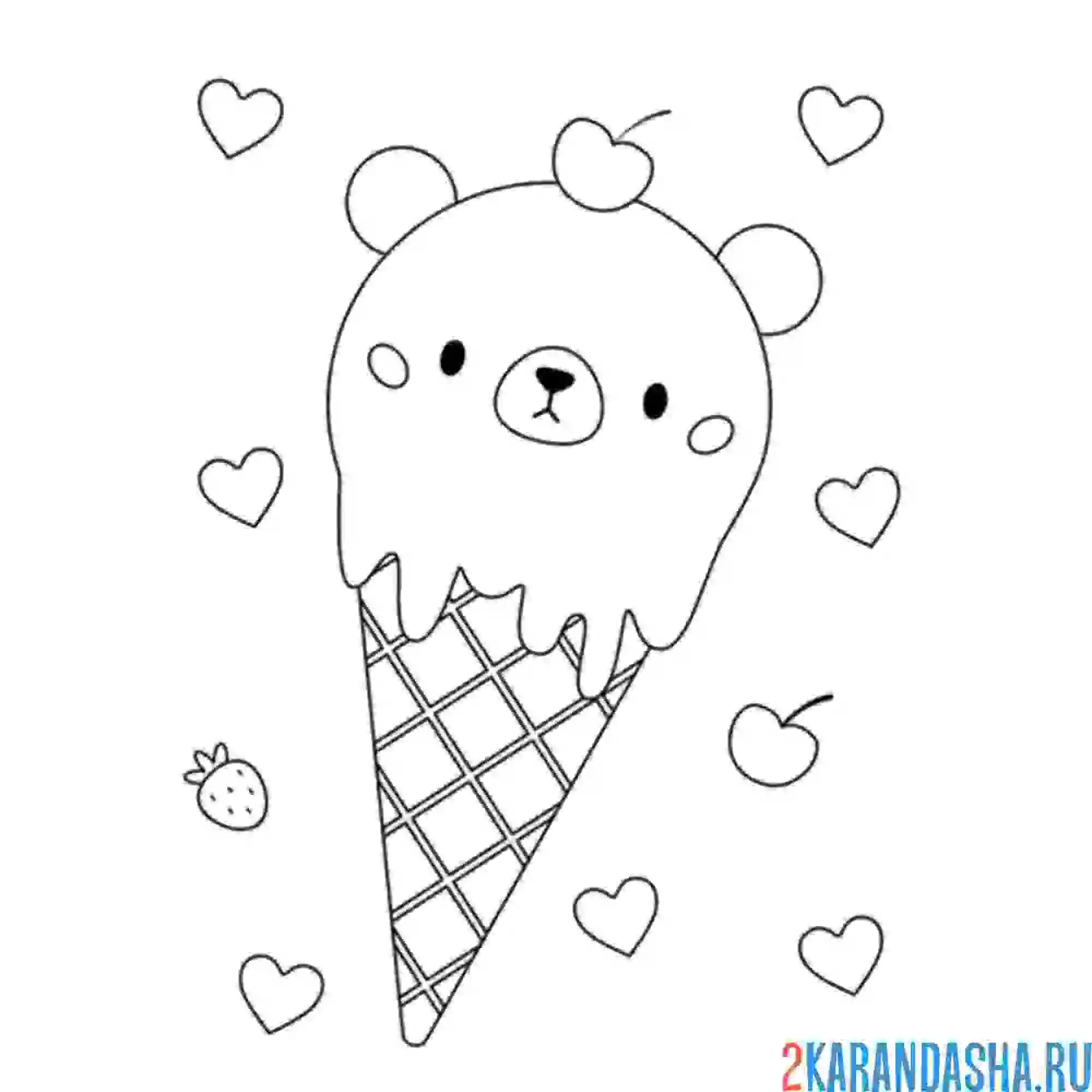 Раскраска мороженое шарик-мишка