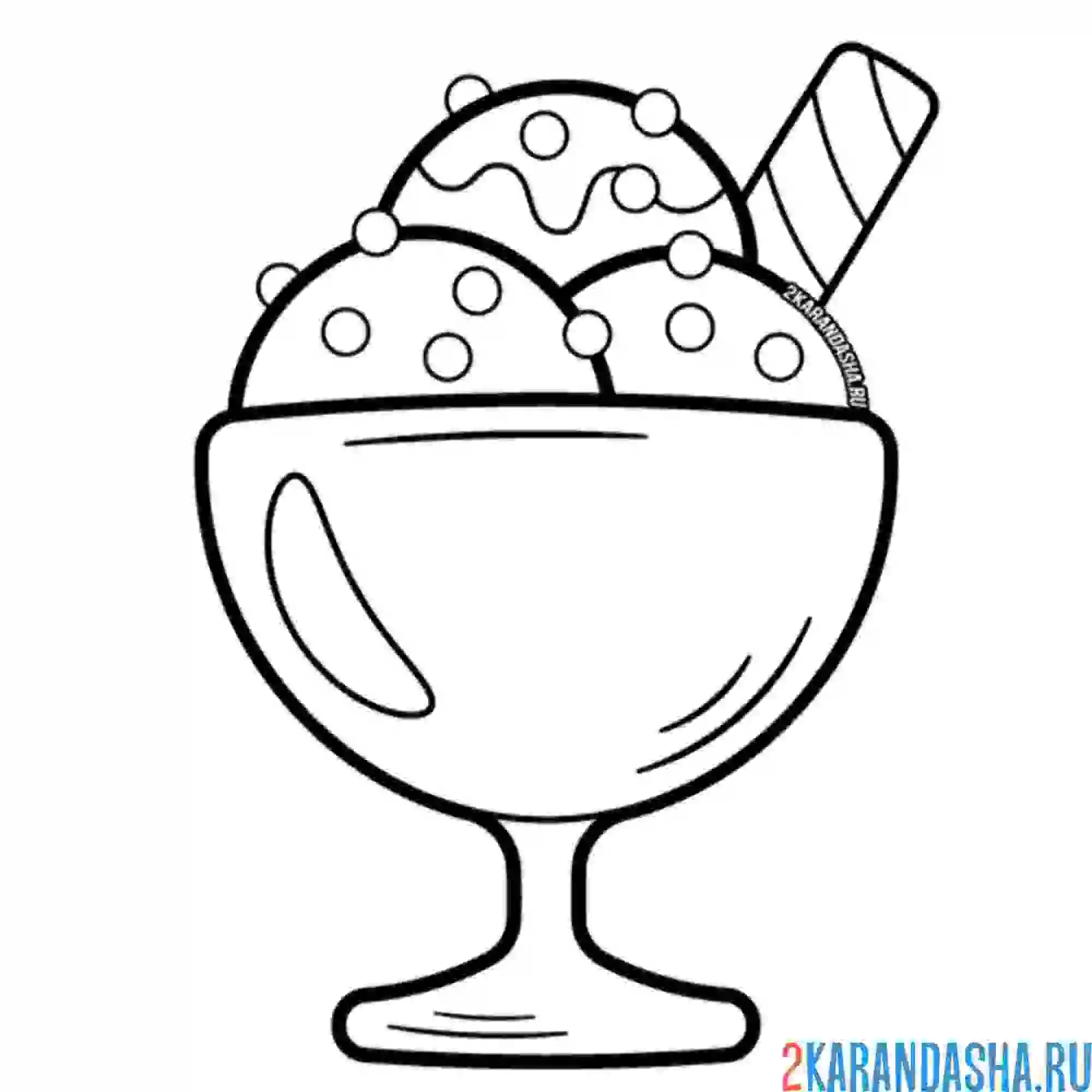 Раскраска мороженое в тарелочке