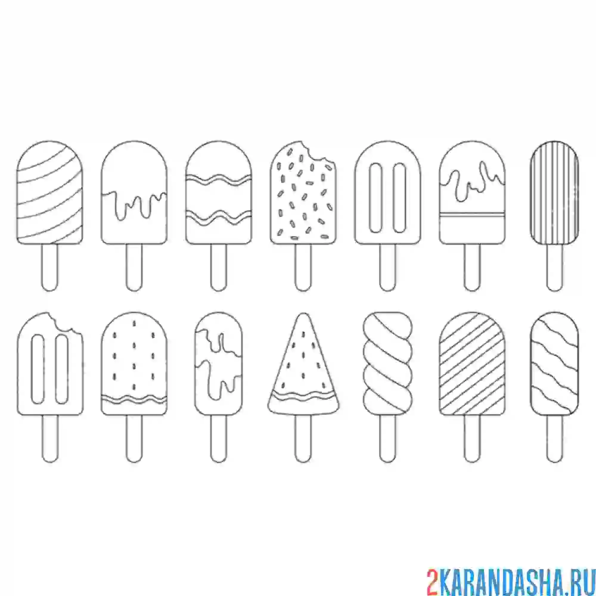 Раскраска много разных мороженых
