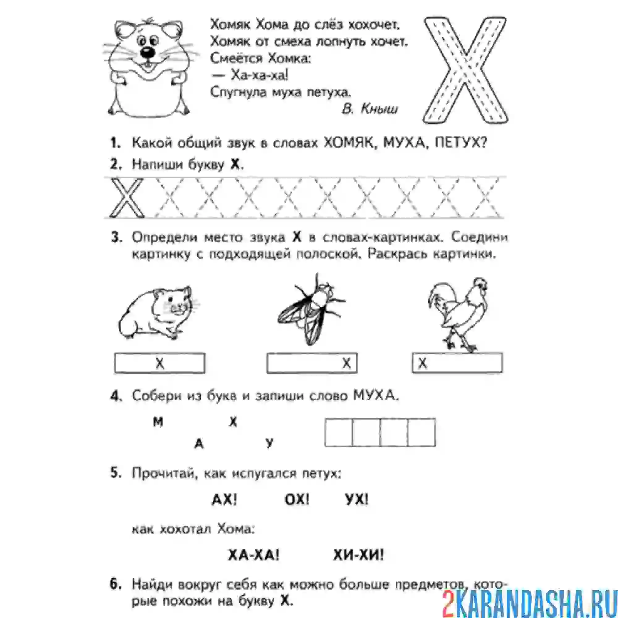 Раскраска задания в прописи буква х