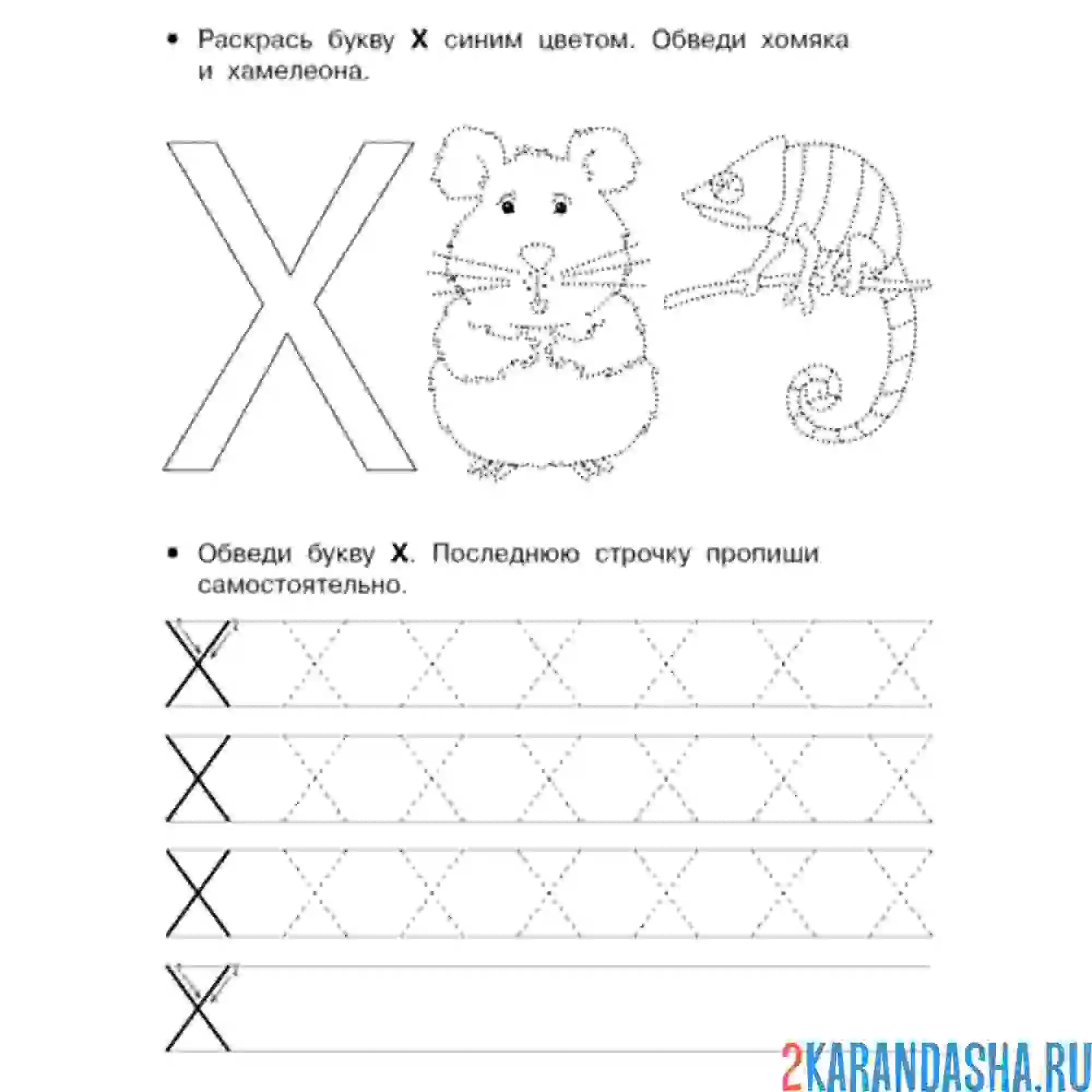 Раскраска печатная большая буква х пропись