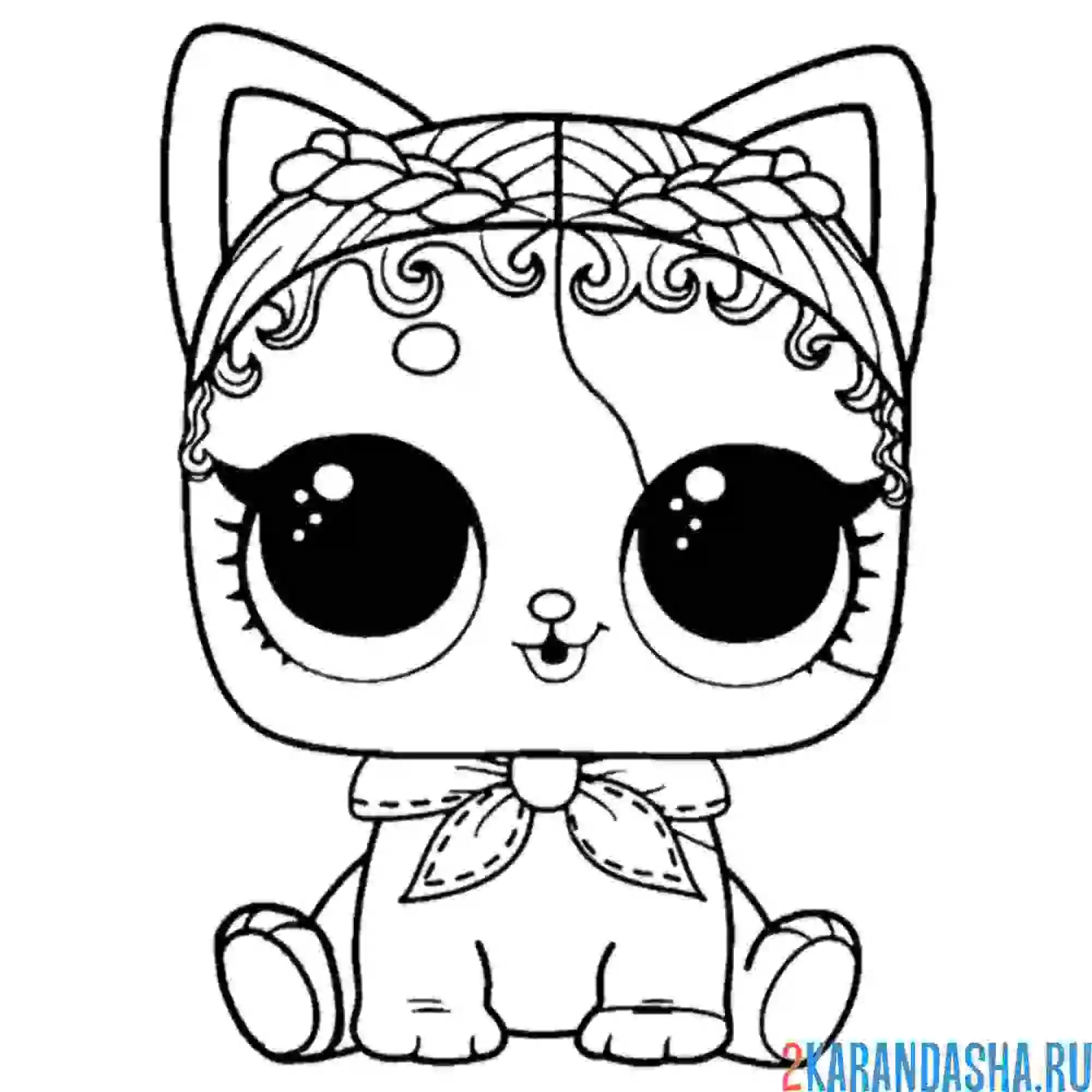 Раскраска лол питомец котенок с косичками