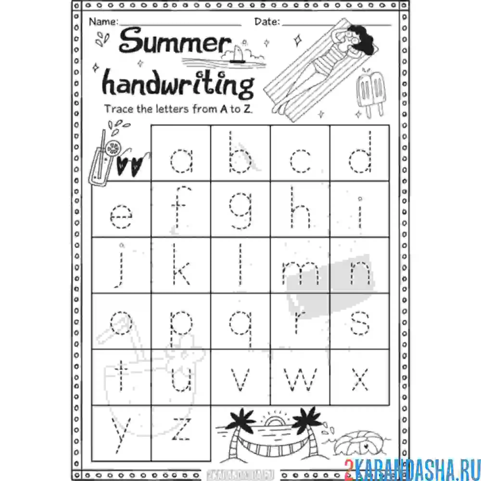 Раскраска прописи английский алфавит