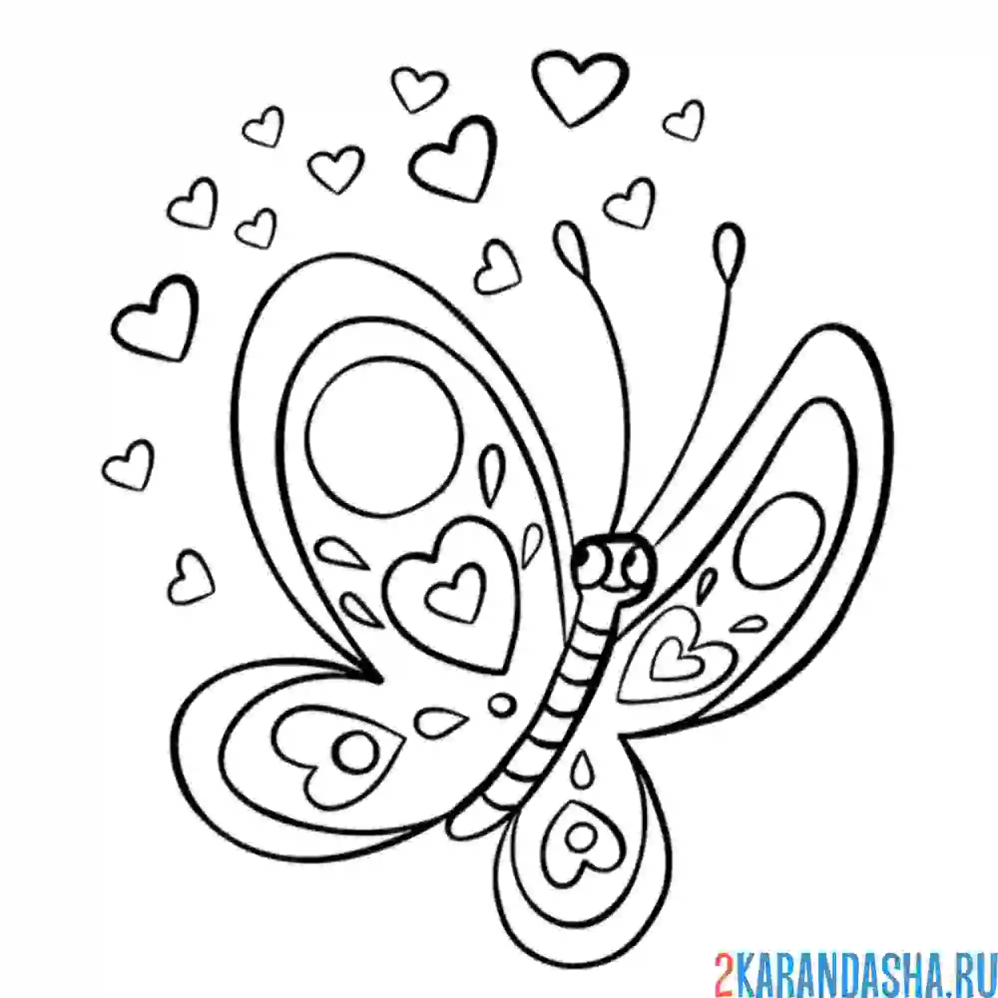 Раскраска бабочка и сердечки