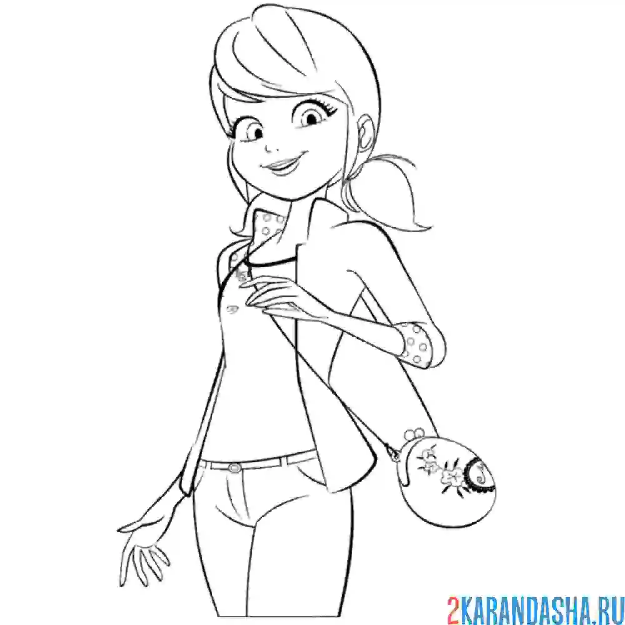 Раскраска леди баг маринетт с сумкой