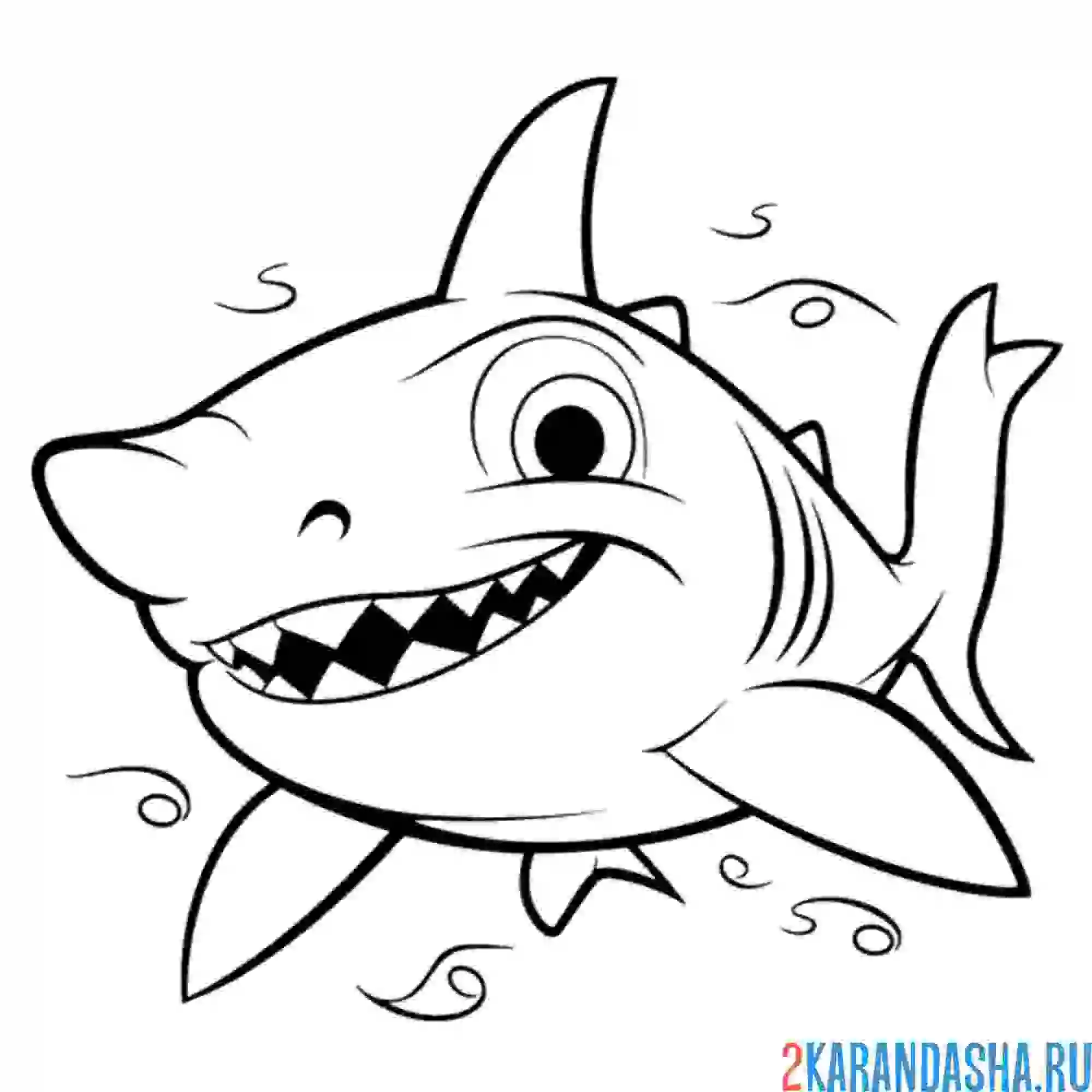 Раскраска акула улабается