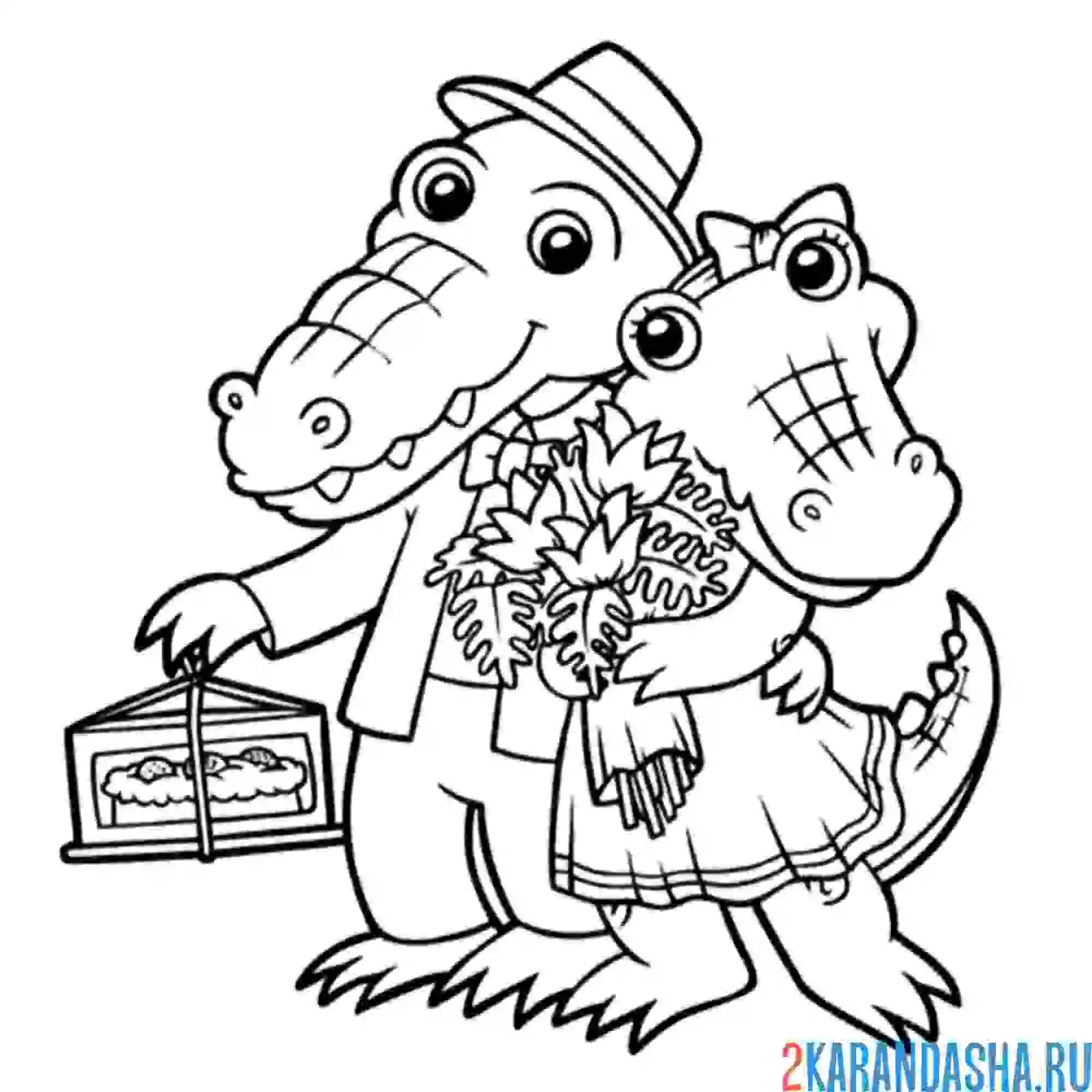 Раскраска крокодил гена и его жена