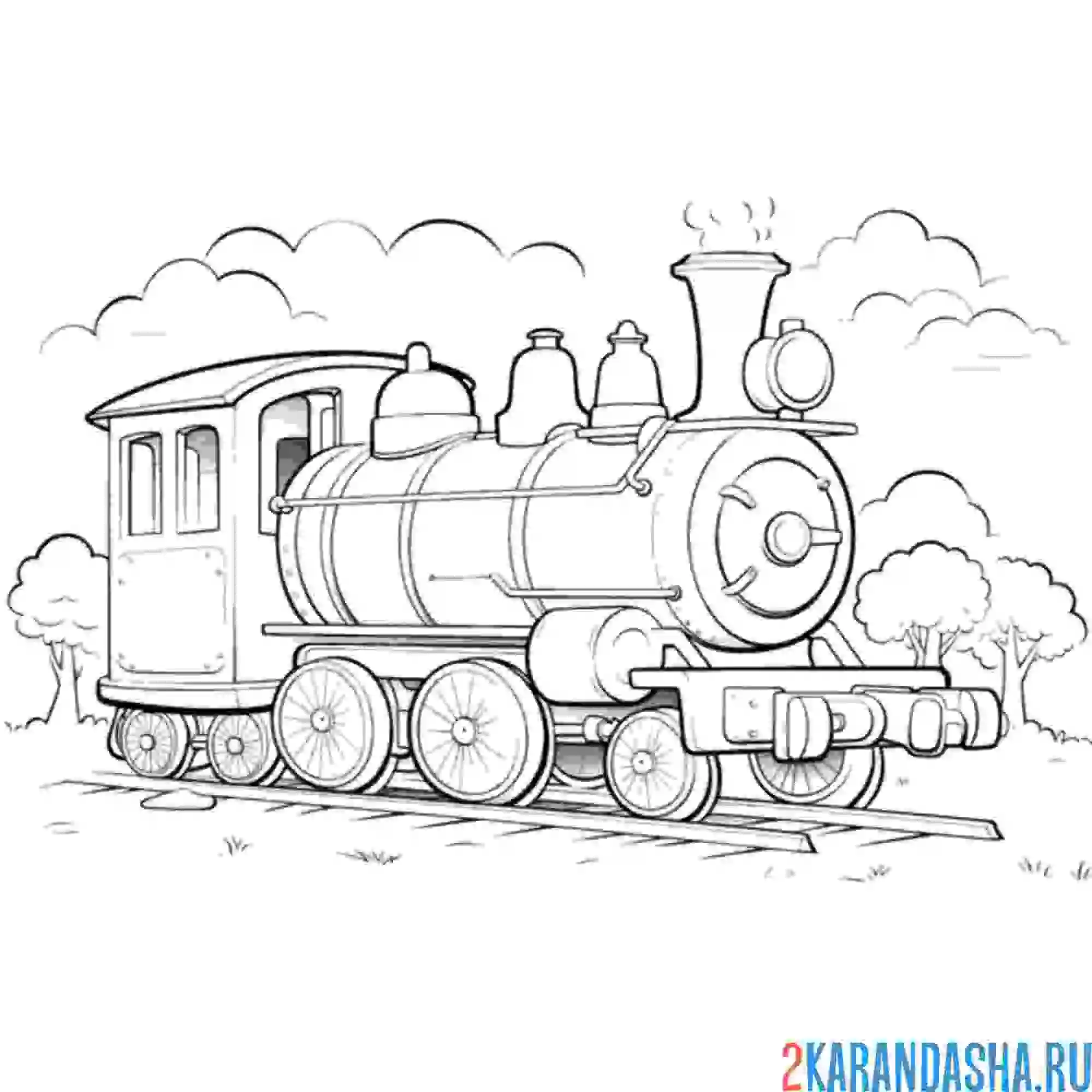 Раскраска локомотив паровоза в горах