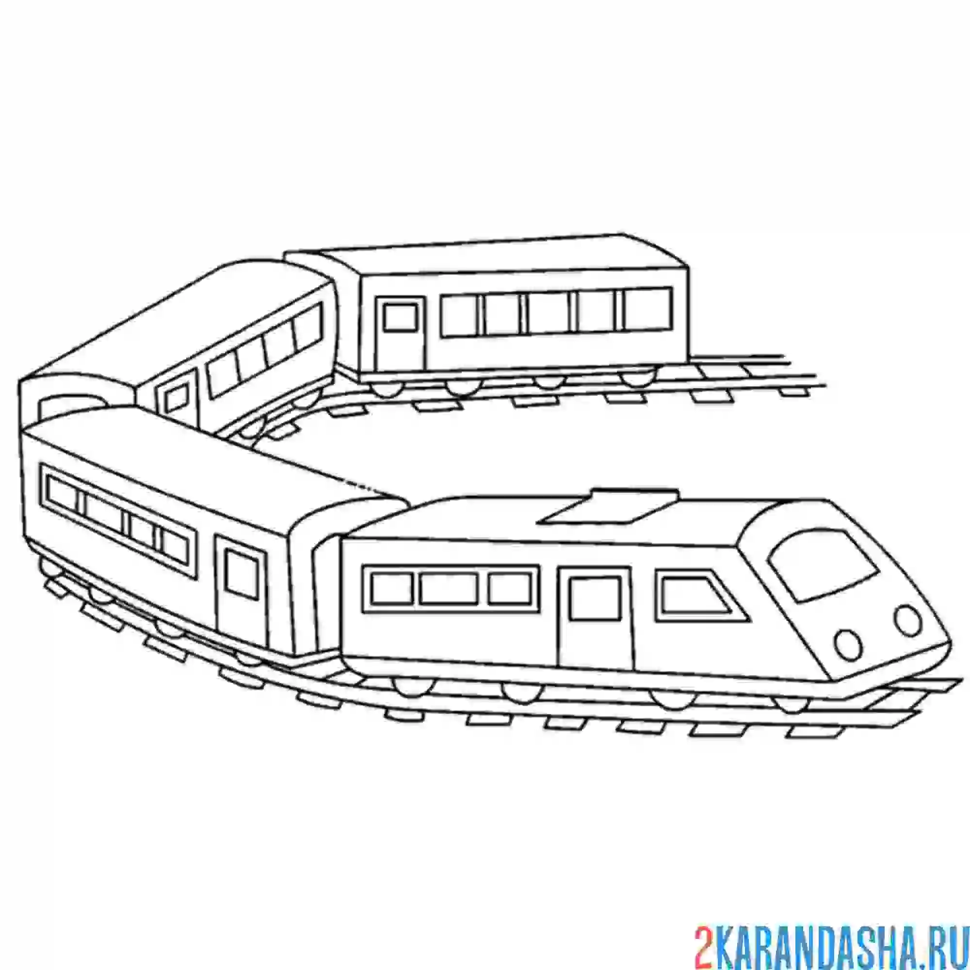Раскраска длинный поезд с вагонами