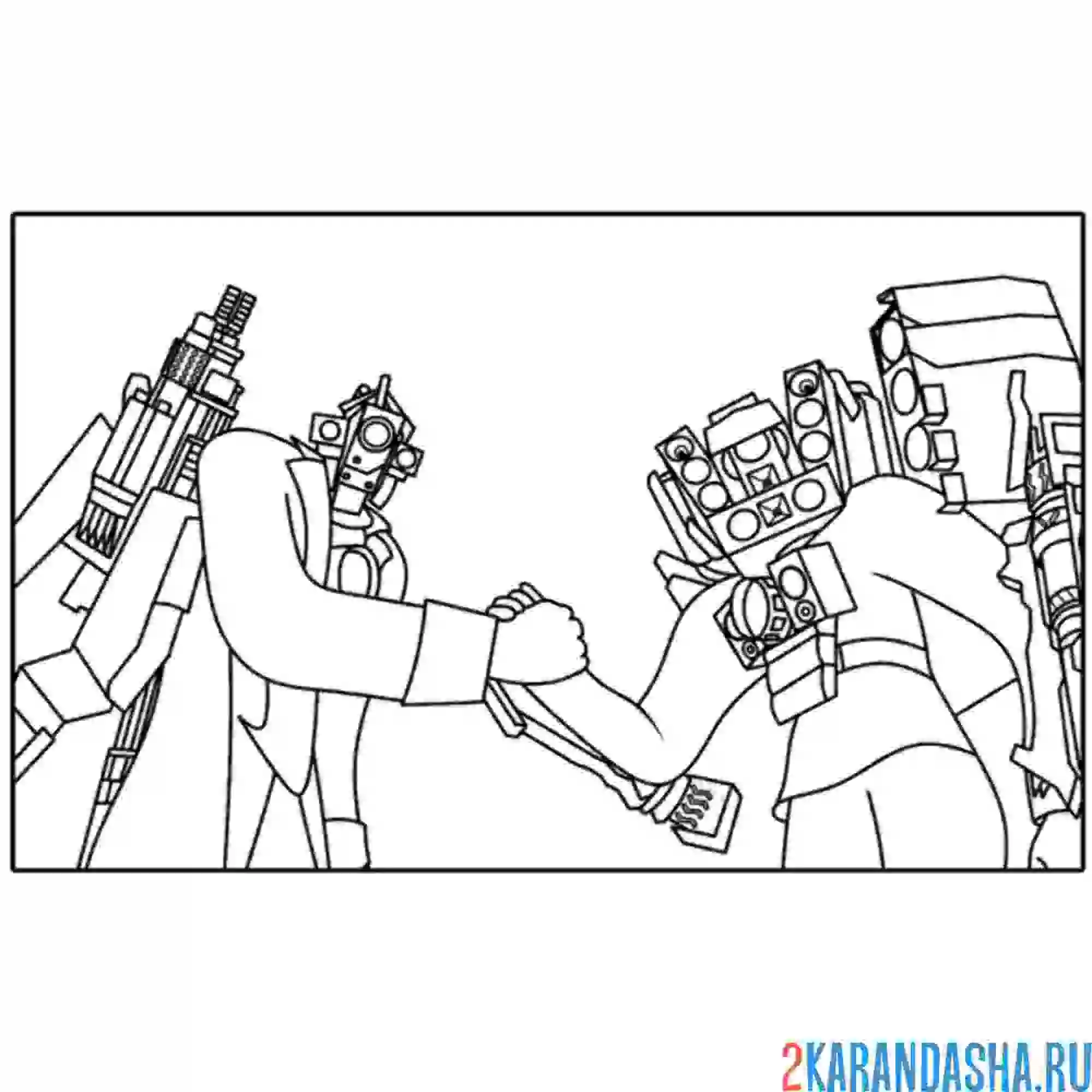 Раскраска титан камерамэн и спикермен