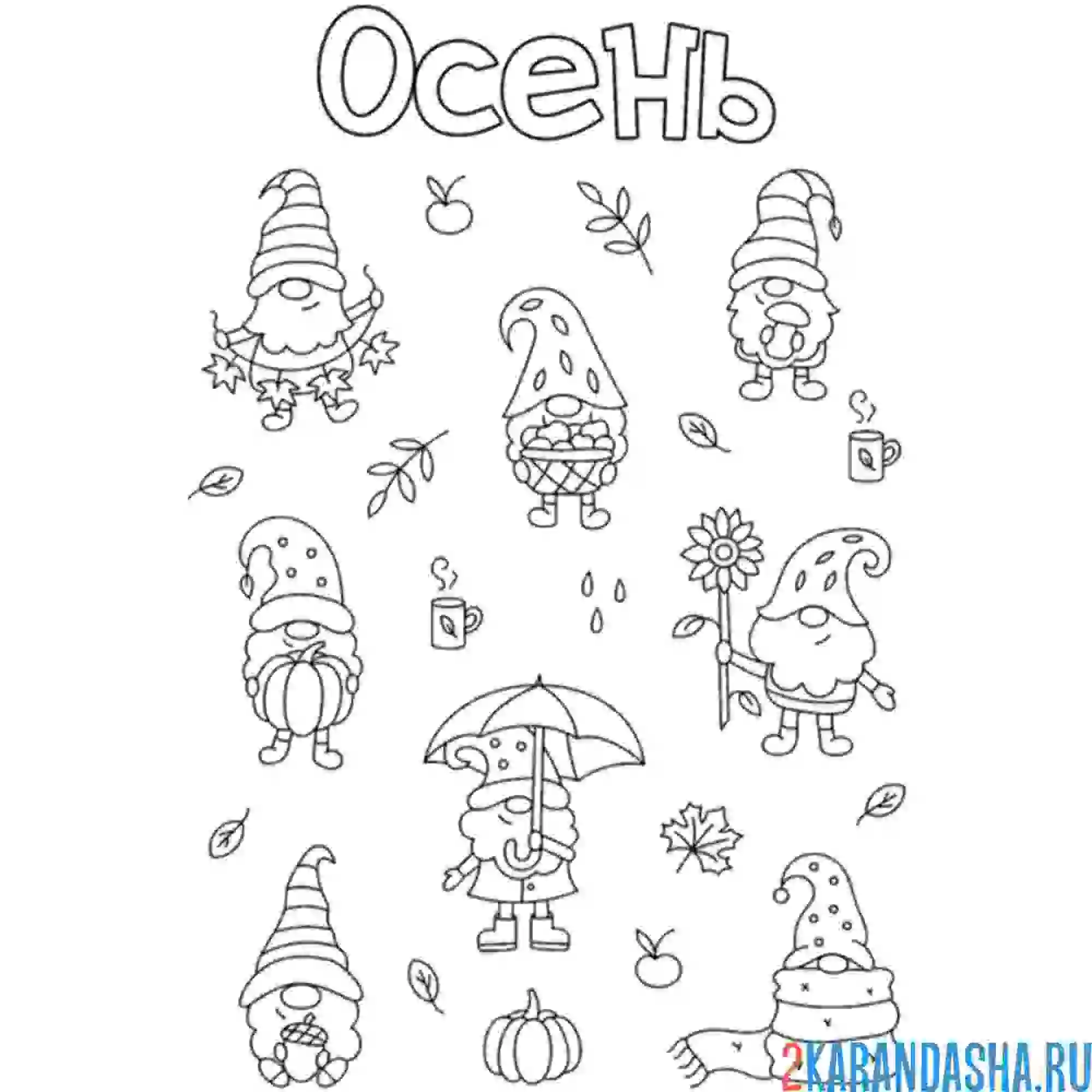 Раскраска осень гномики