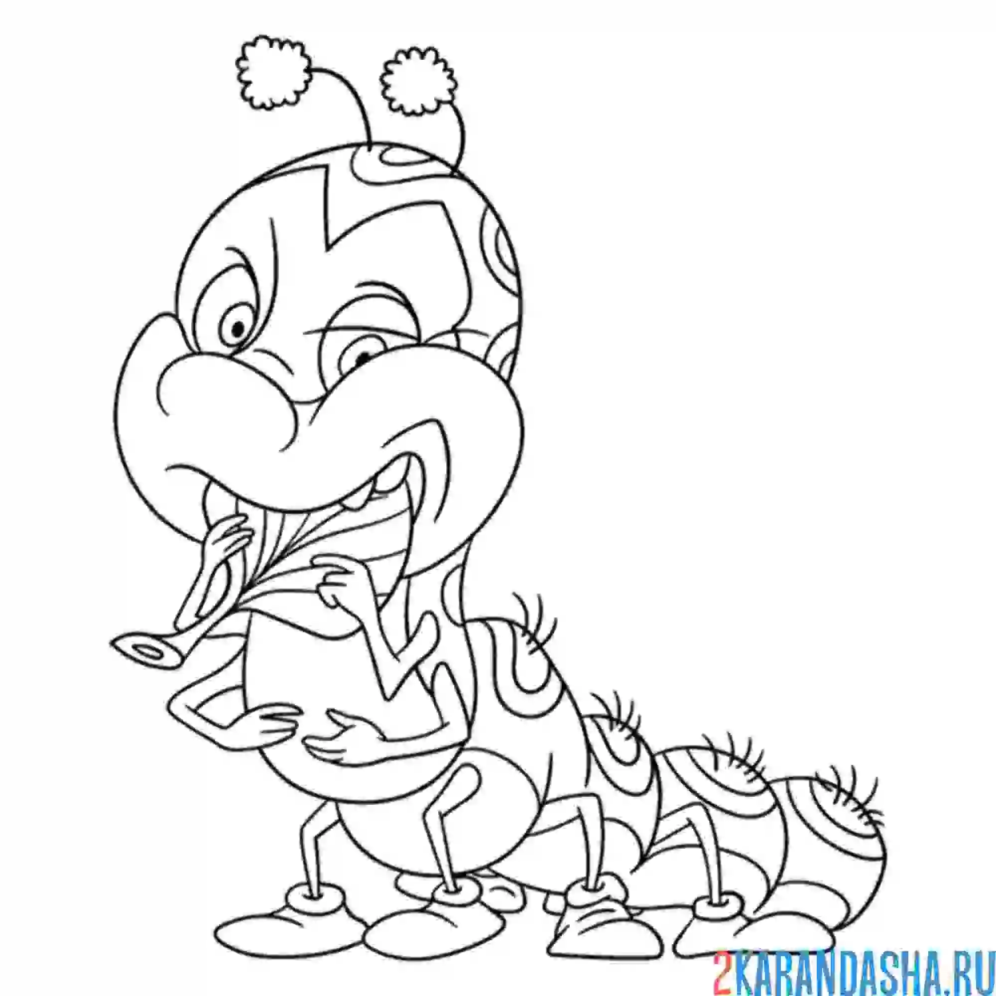 Раскраска гусеница голодная