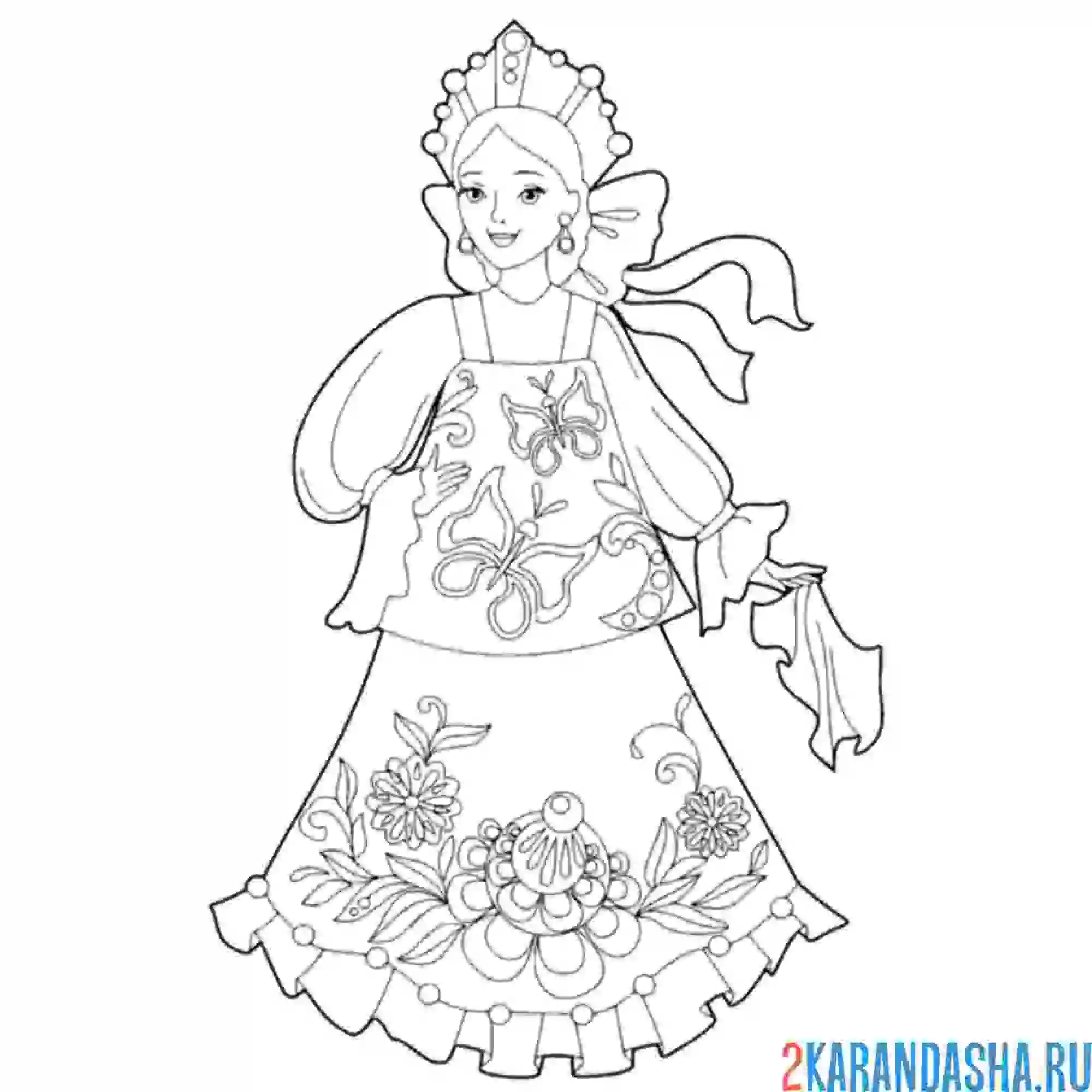 Раскраска русский национальный костюм женский