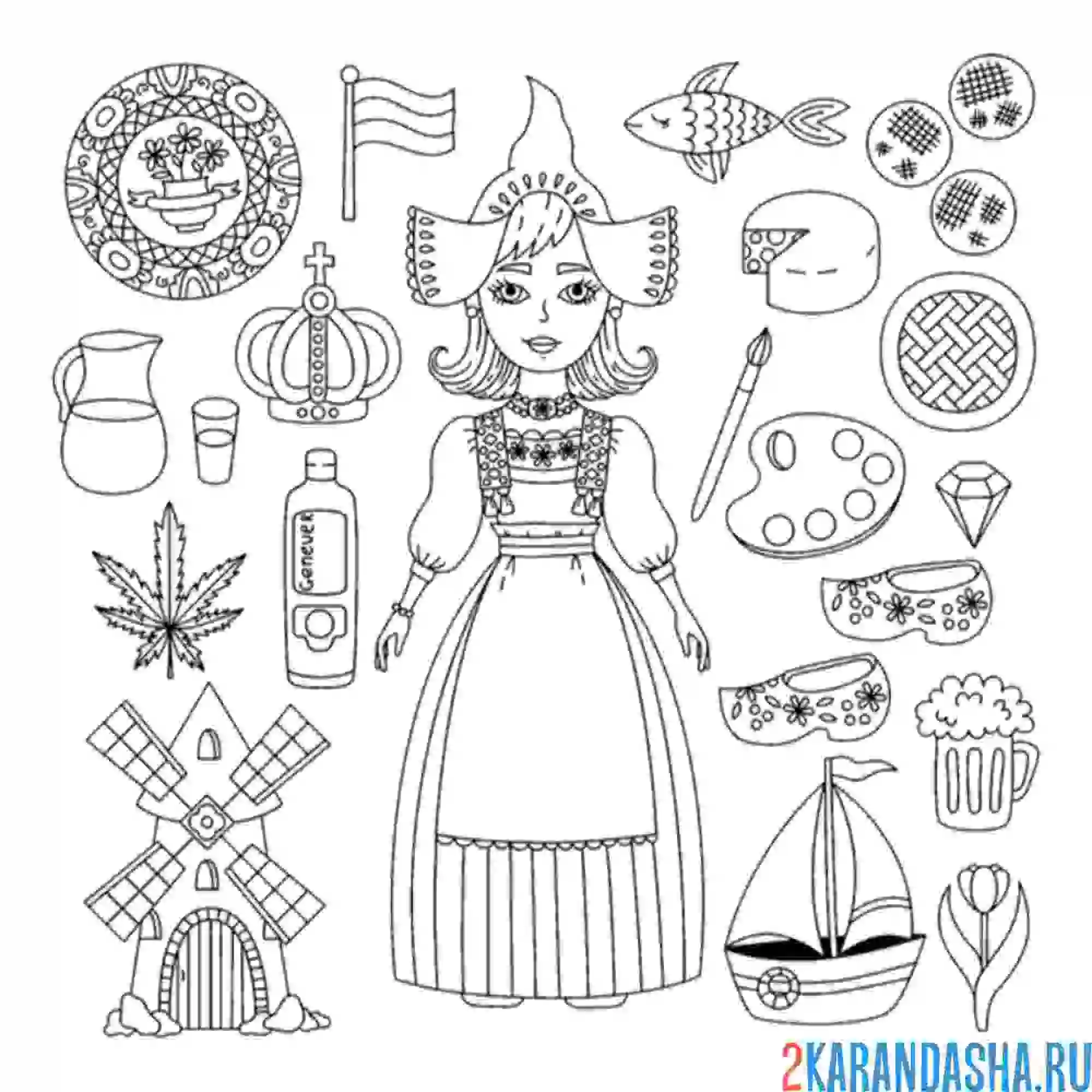 Раскраска голландский национальный костюм