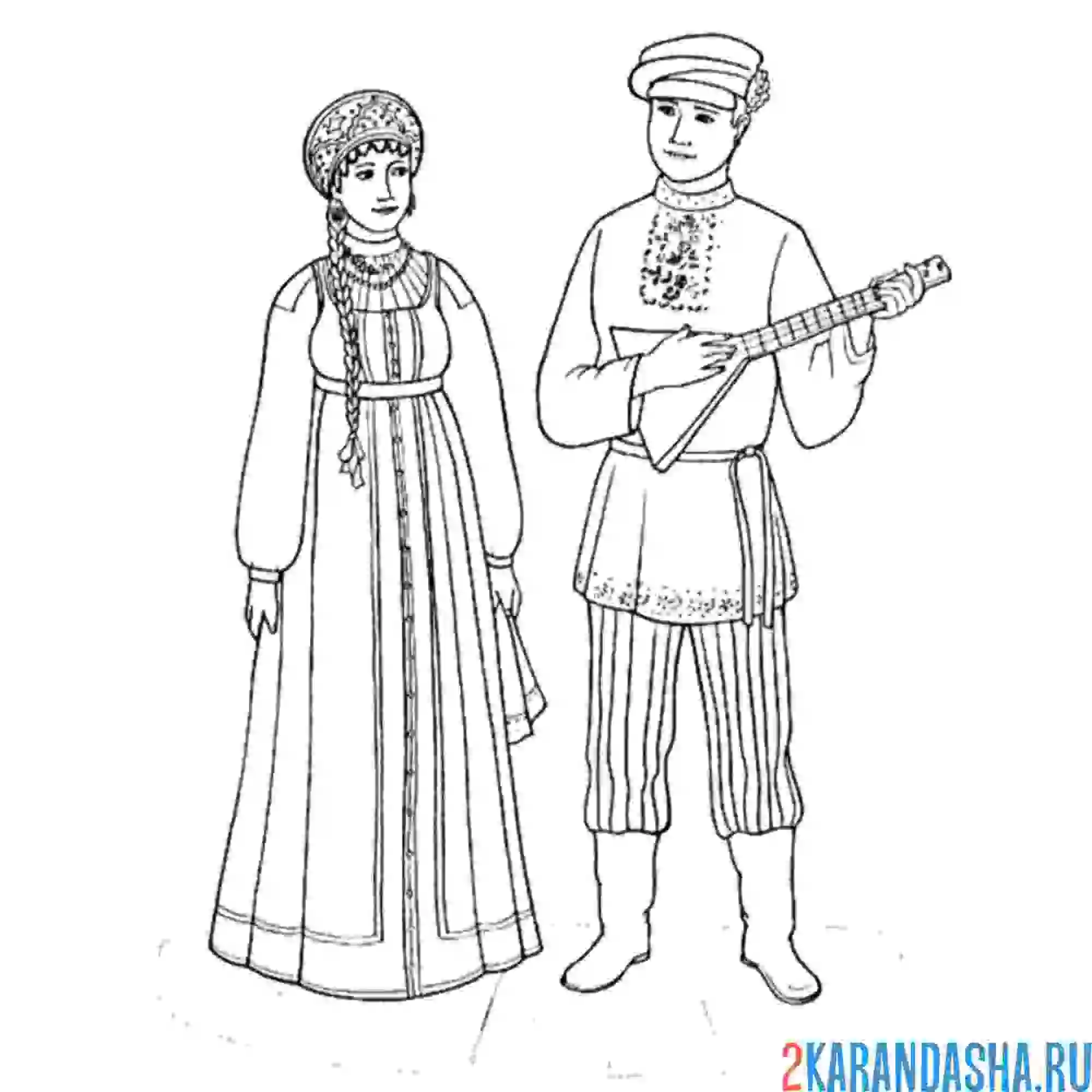 Раскраска русский национальный костюм