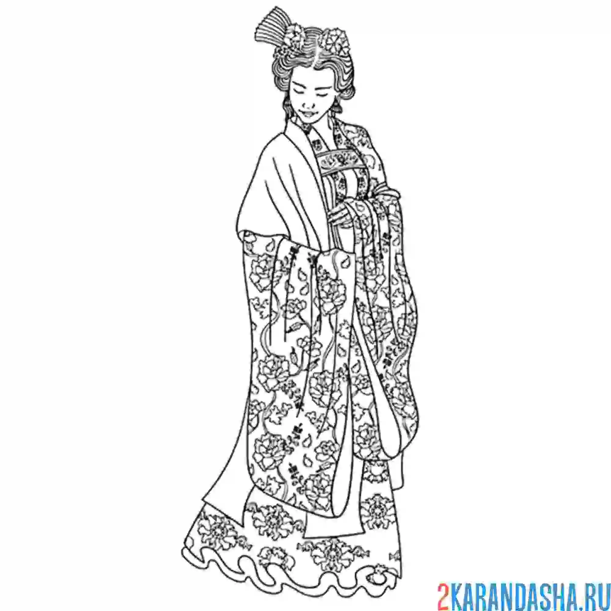 Раскраска японский национальный костюм