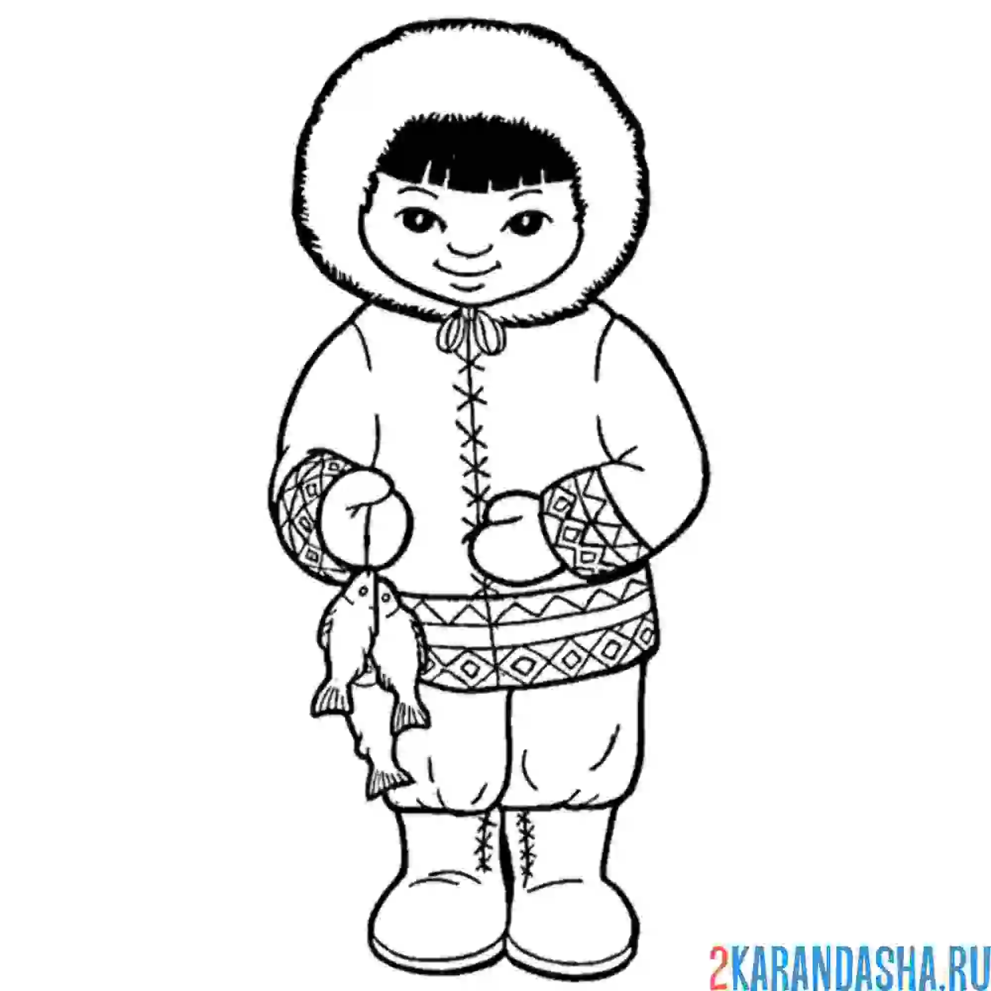 Раскраска чукча костюм национальный