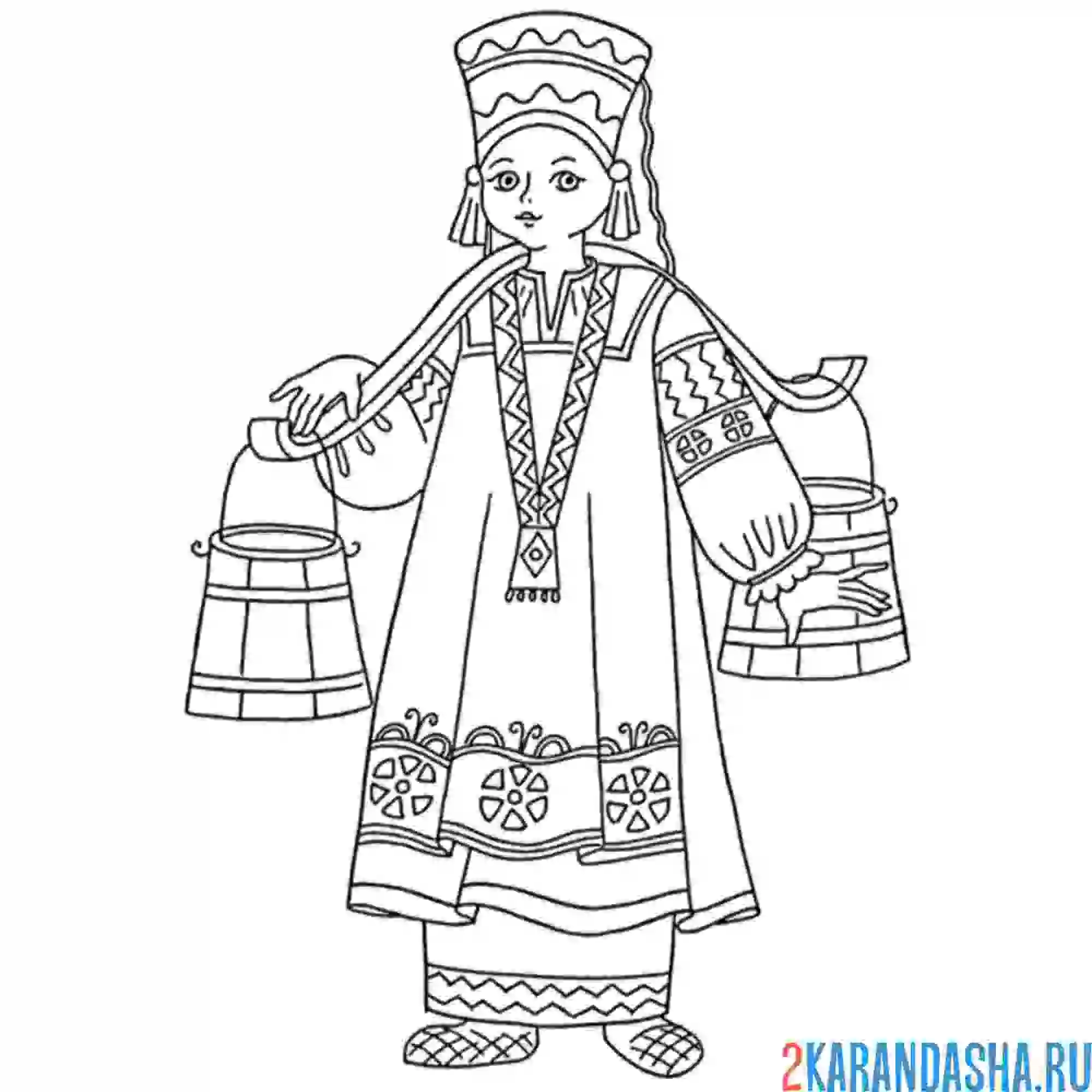 Раскраска орловский народный костюм